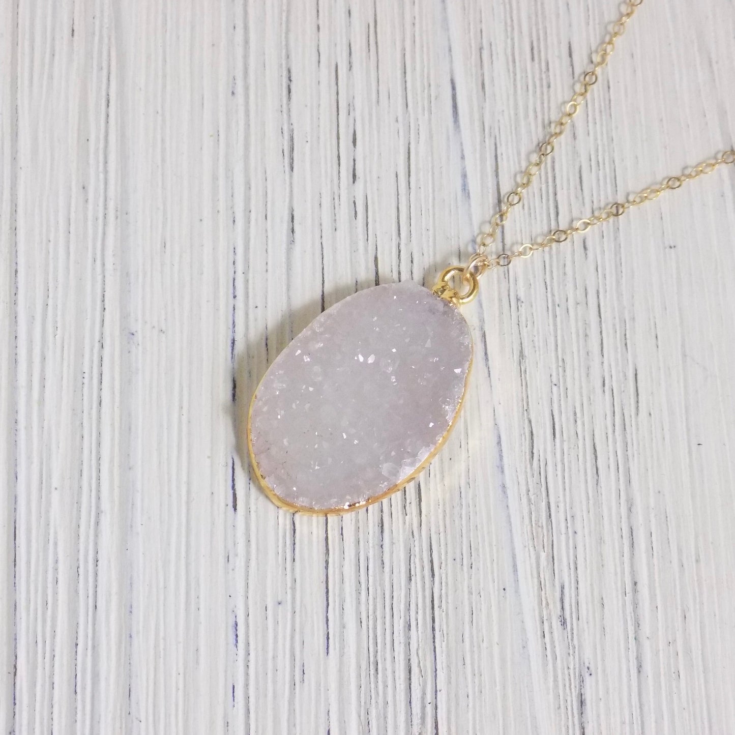 Light Gray Druzy Necklace on 14K Gold Filled Chain - Mothers Day Gift