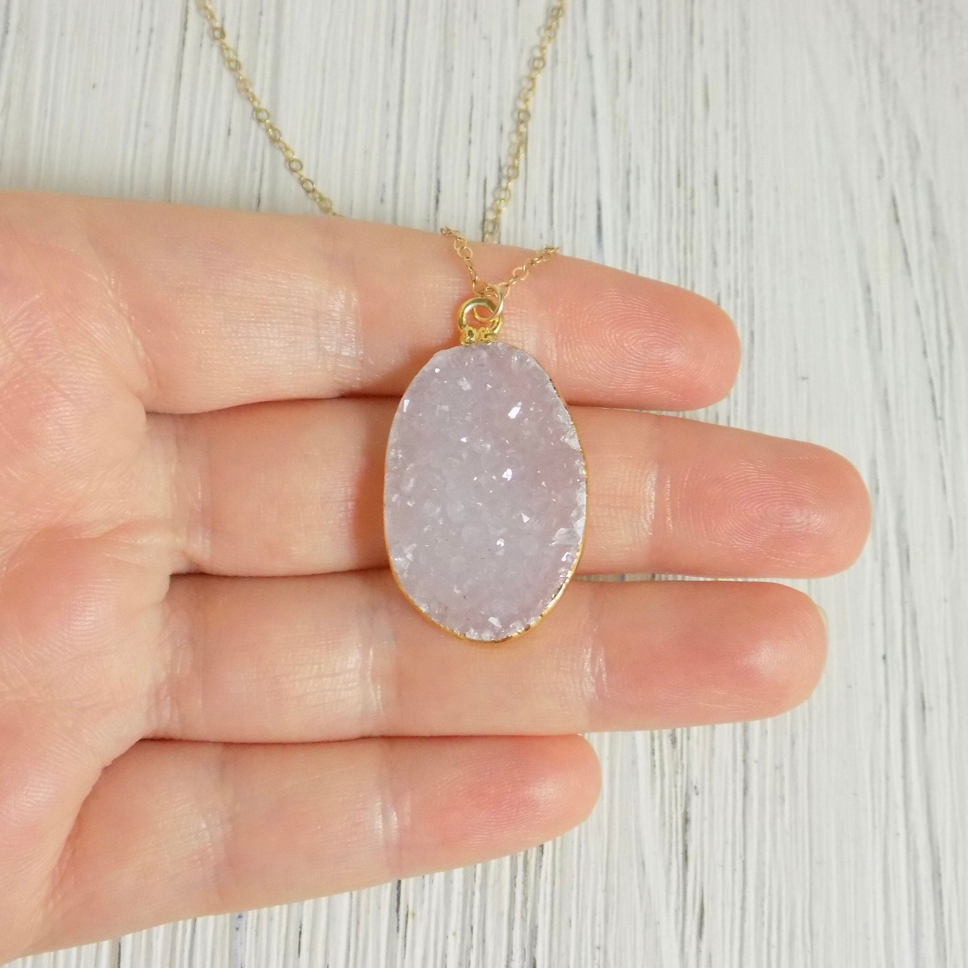 Light Gray Druzy Necklace on 14K Gold Filled Chain - Mothers Day Gift