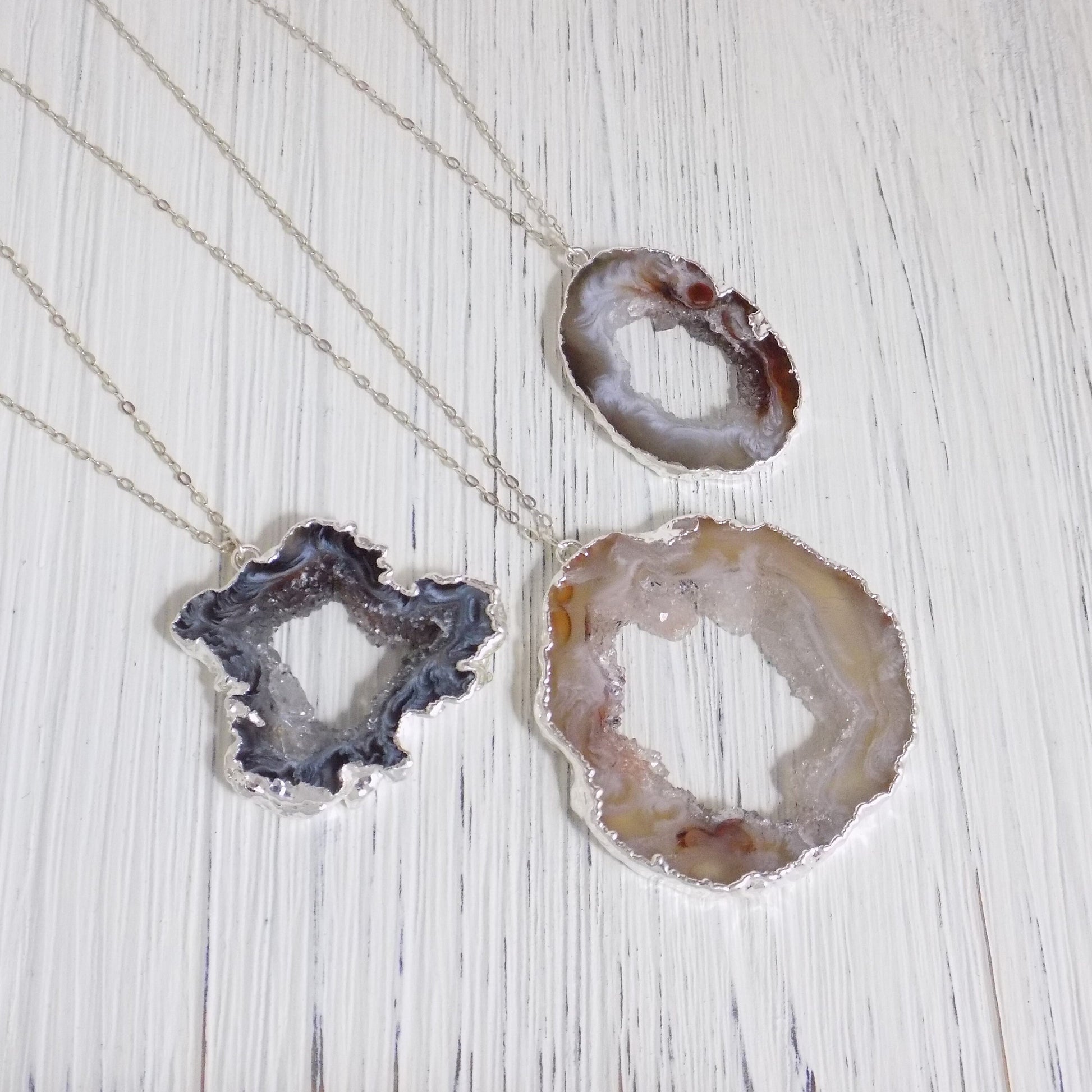 Geode Necklace Silver - Natural Geode Necklace