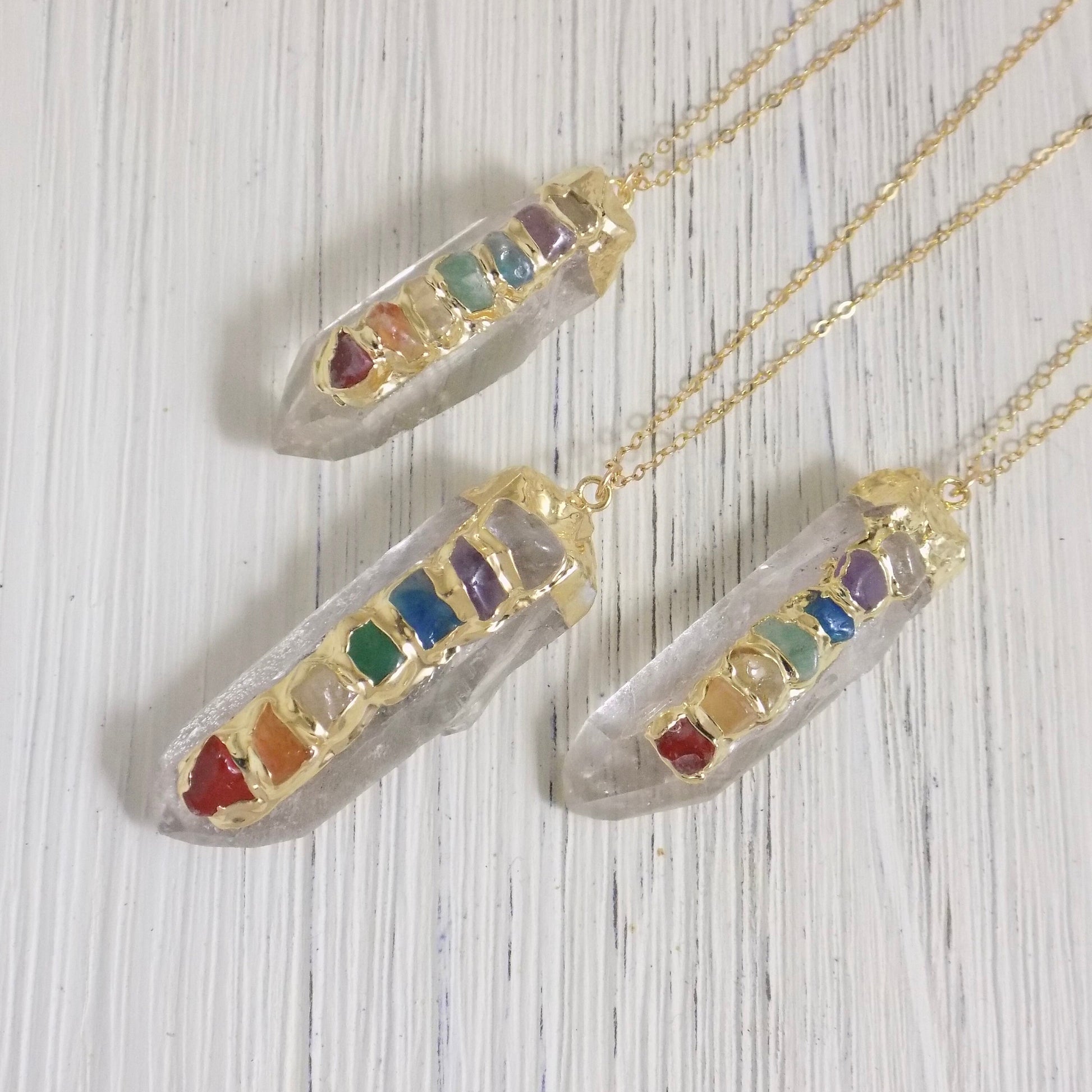 Gift Women - 7 Chakra Necklace - Clear Crystal Necklace Gold - Yoga Necklace - Boho Necklace Long - Christmas Gift - G12-66