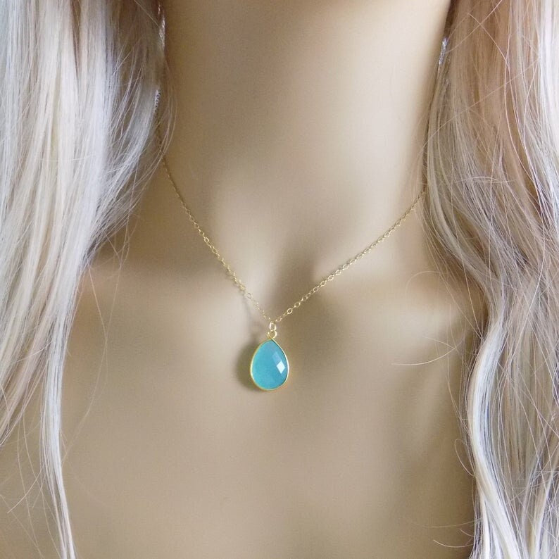 Gift For Her - Personalized Aqua Chalcedony Necklace