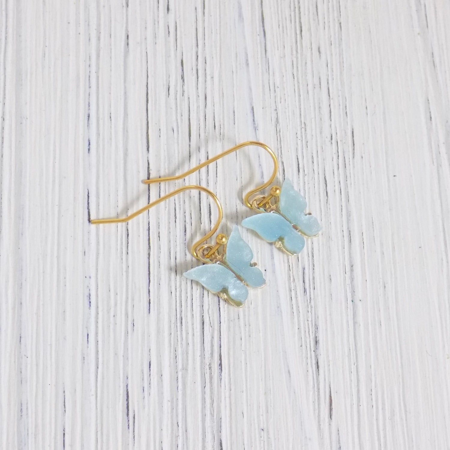 Gold Butterfly Earrings - Minimalist Butterfly - Blue Butterfly Dangle Earring - Unique Gifts Women - L2-17