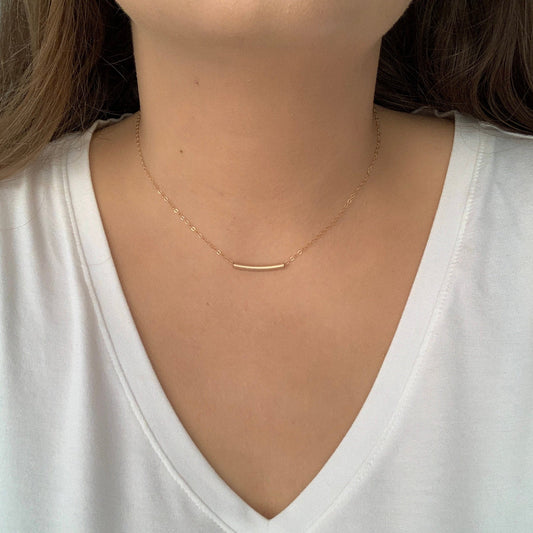 Simple Everyday Necklace - Curved Bar Necklace - 14K Gold Filled - Minimalist Necklace - Christmas Gift For Friends