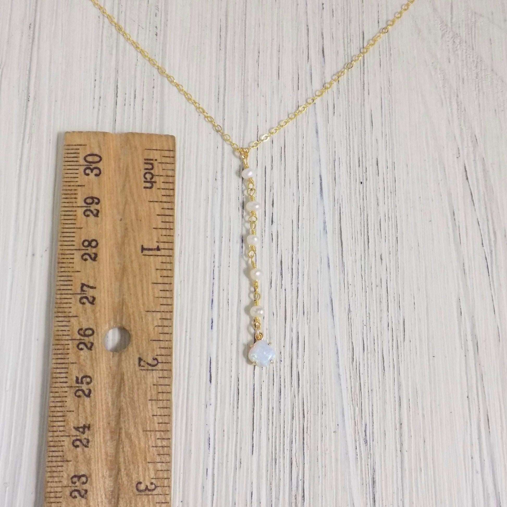 Opal Lariat Necklace Gold - Pearl Y Necklace