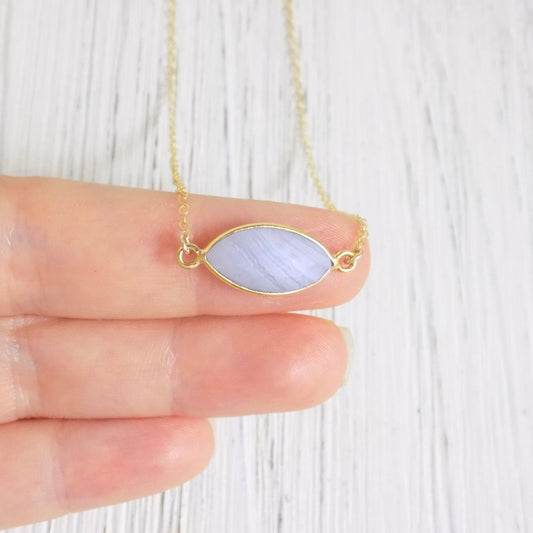 Blue Lace Agate Necklace - Calming Healing Crystal Necklace