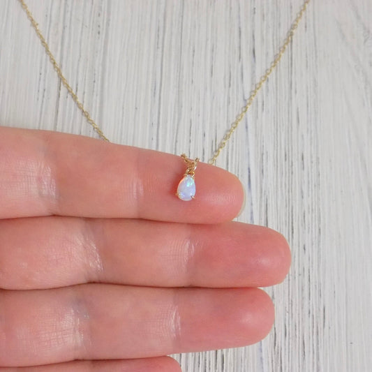 Tiny Opal Necklace Gold - Teardrop Opal Necklace