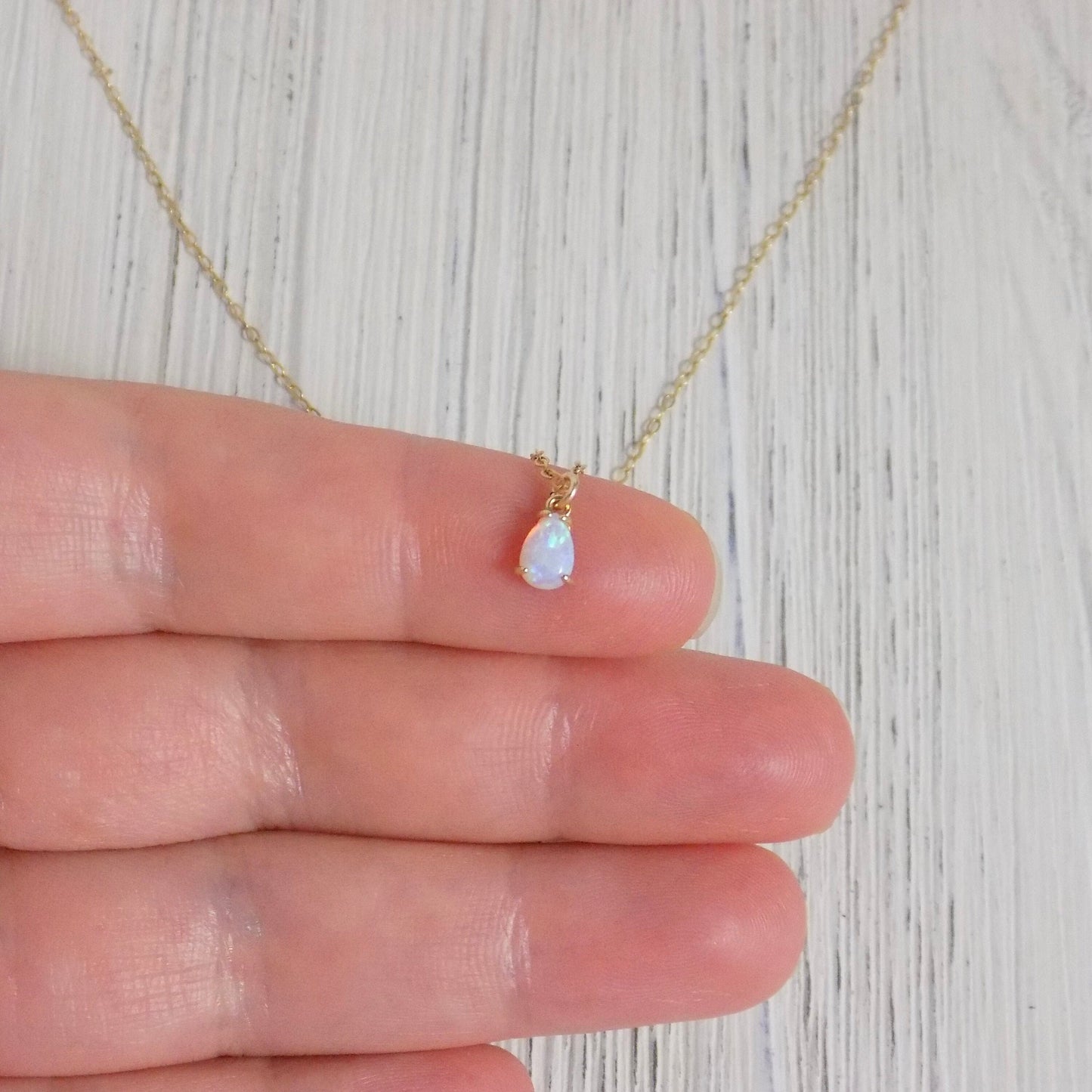 Mothers Day Gift, Tiny Opal Necklace Gold, 14K Gold Filled Chain, Teardrop Opal Charm Necklaces, L4-52