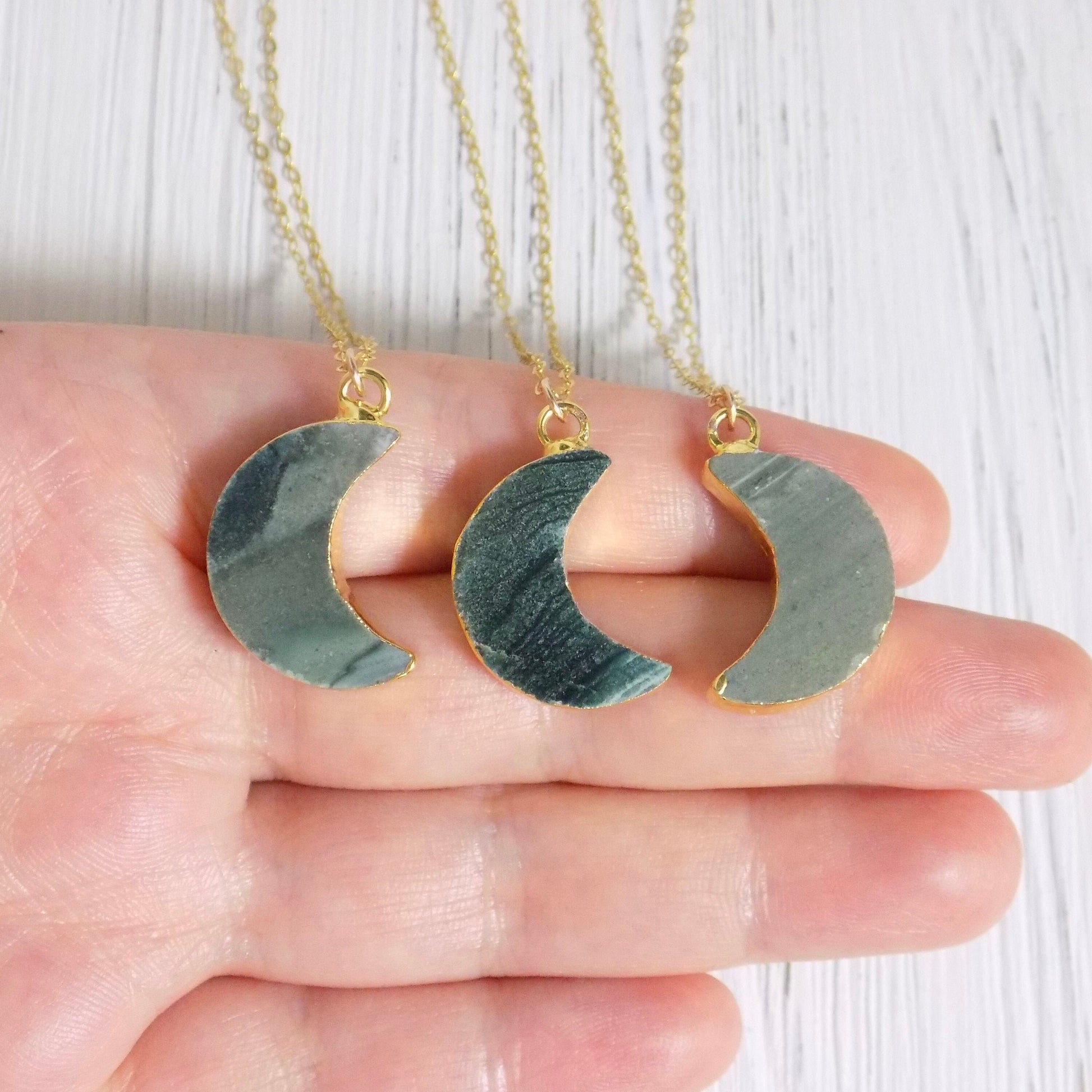 Crescent Moon Necklace - Jasper Necklace Gold Dipped