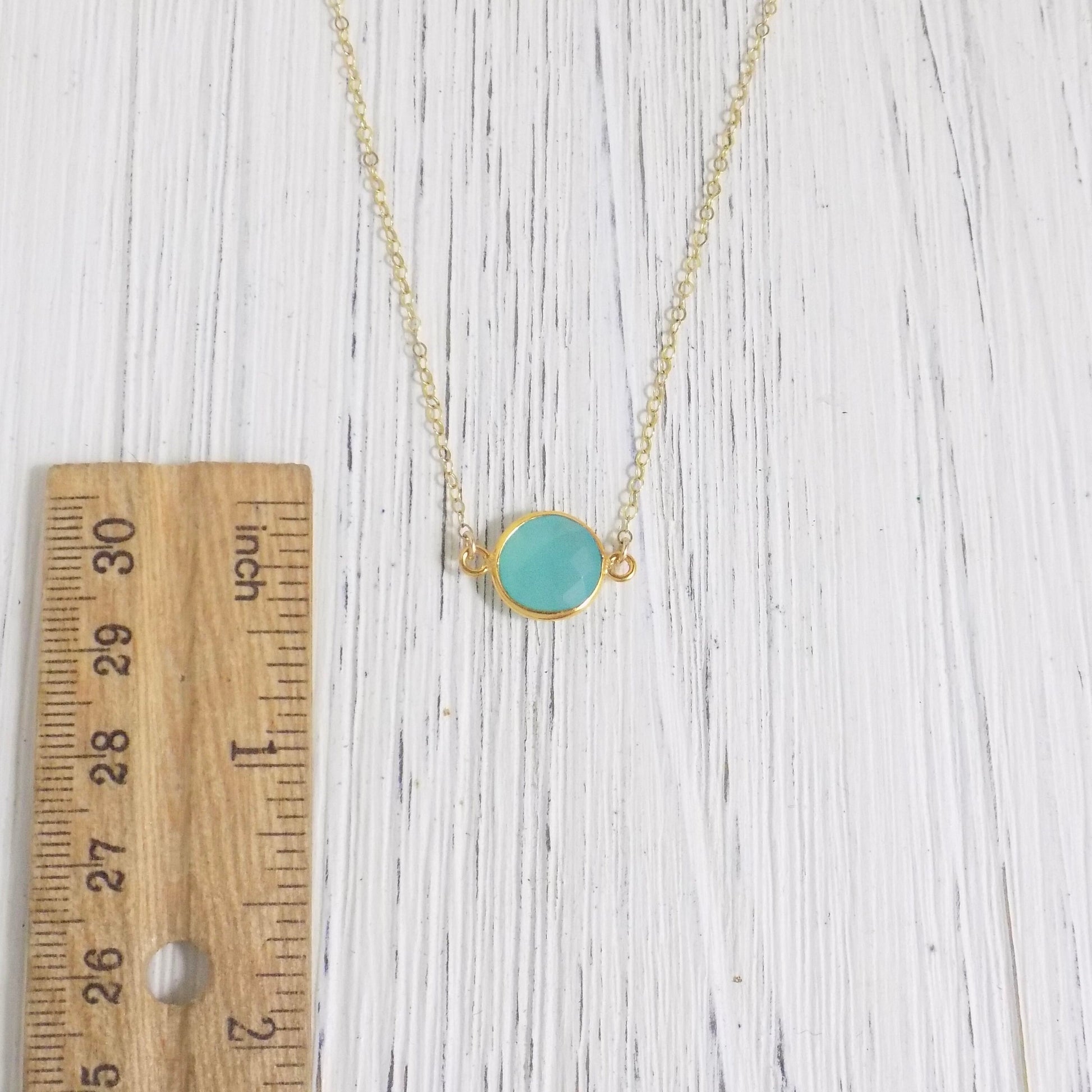 Small Aqua Chalcedony Necklace 14K Gold Filled Chain, Minimalist Gifts For Mom, M6-03