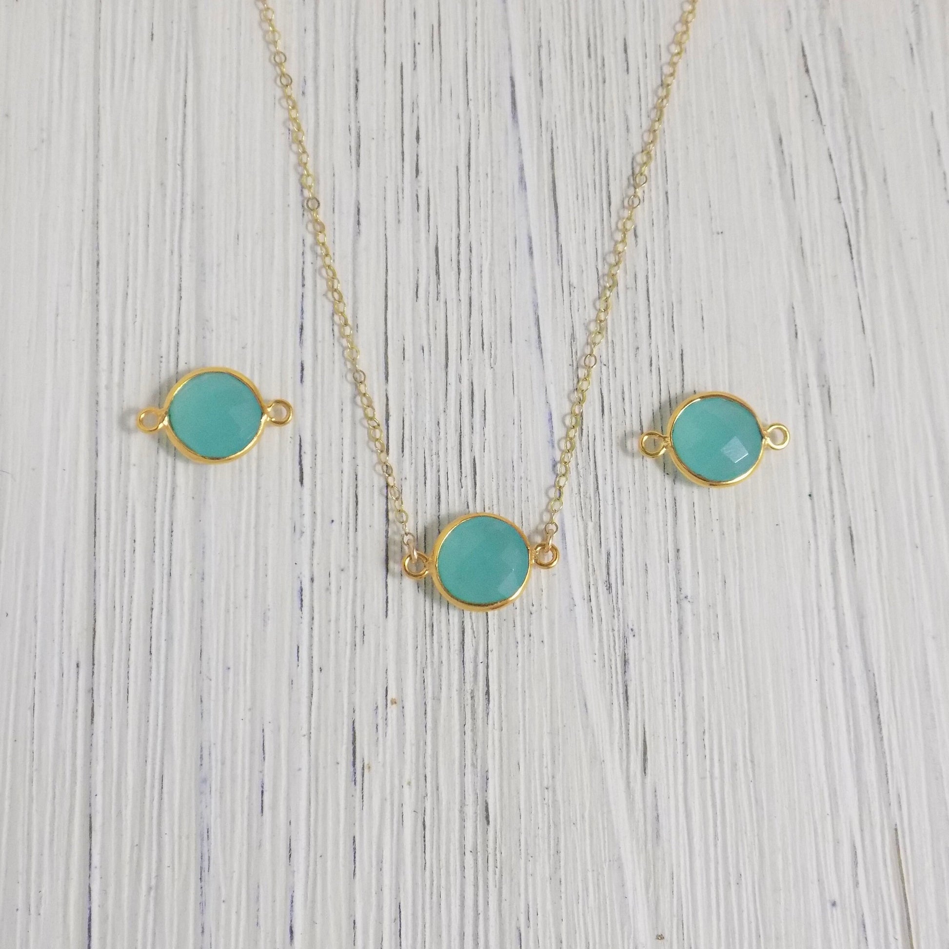 Small Aqua Chalcedony Necklace 14K Gold Filled Chain, Minimalist Gifts For Mom, M6-03
