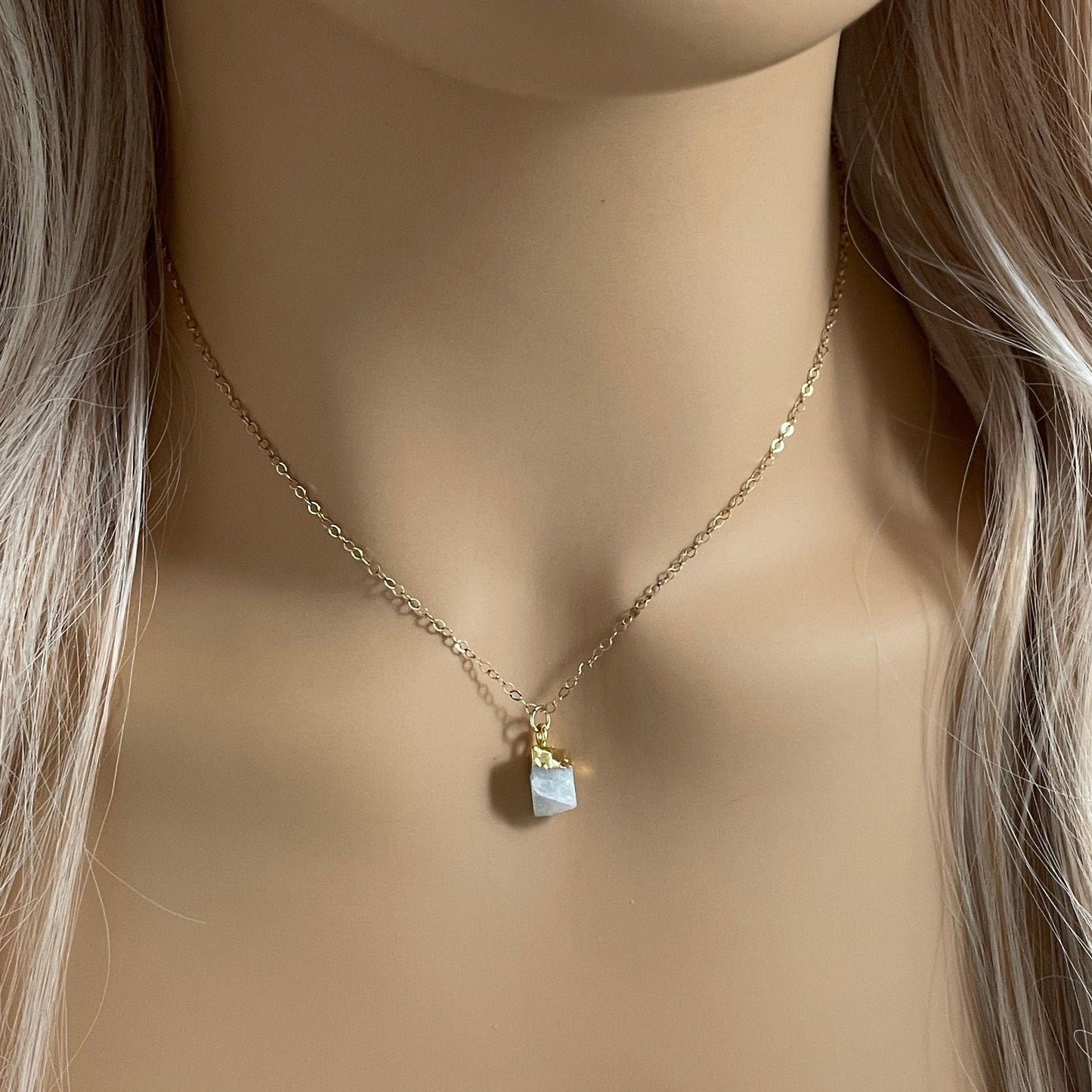 Christmas Gift Women, Raw Moonstone Necklace Gold, Personalized Moonstone Pendant, June Birthstone Jewelry, M5-306