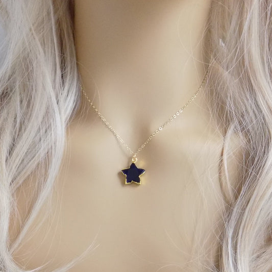 Blue Star Necklace, Blue Sapphire Necklace, Personalized Sapphire Pendant, September Birthstone, Gold Layering, Gift For Mom, M3-56