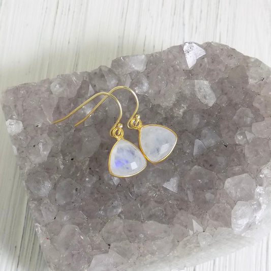 White Moonstone Earrings Gold, Unique Moonstone Dangle Earring, Minimalist Bridal Jewelry, Gift For Wife, M5-317