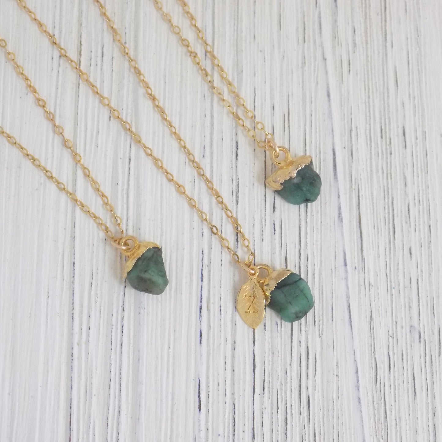 Tiny Raw Emerald Necklace - Personalized Emerald Necklace Gold