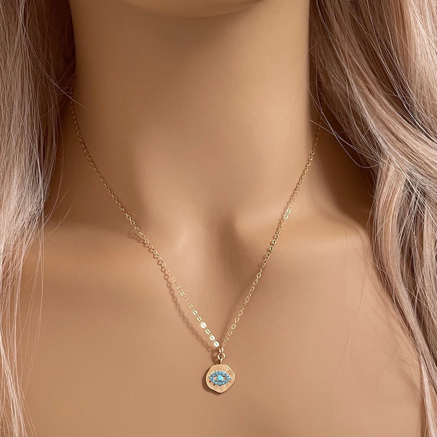 Gold Evil Eye Necklace - Turquoise Eye Charm Necklace
