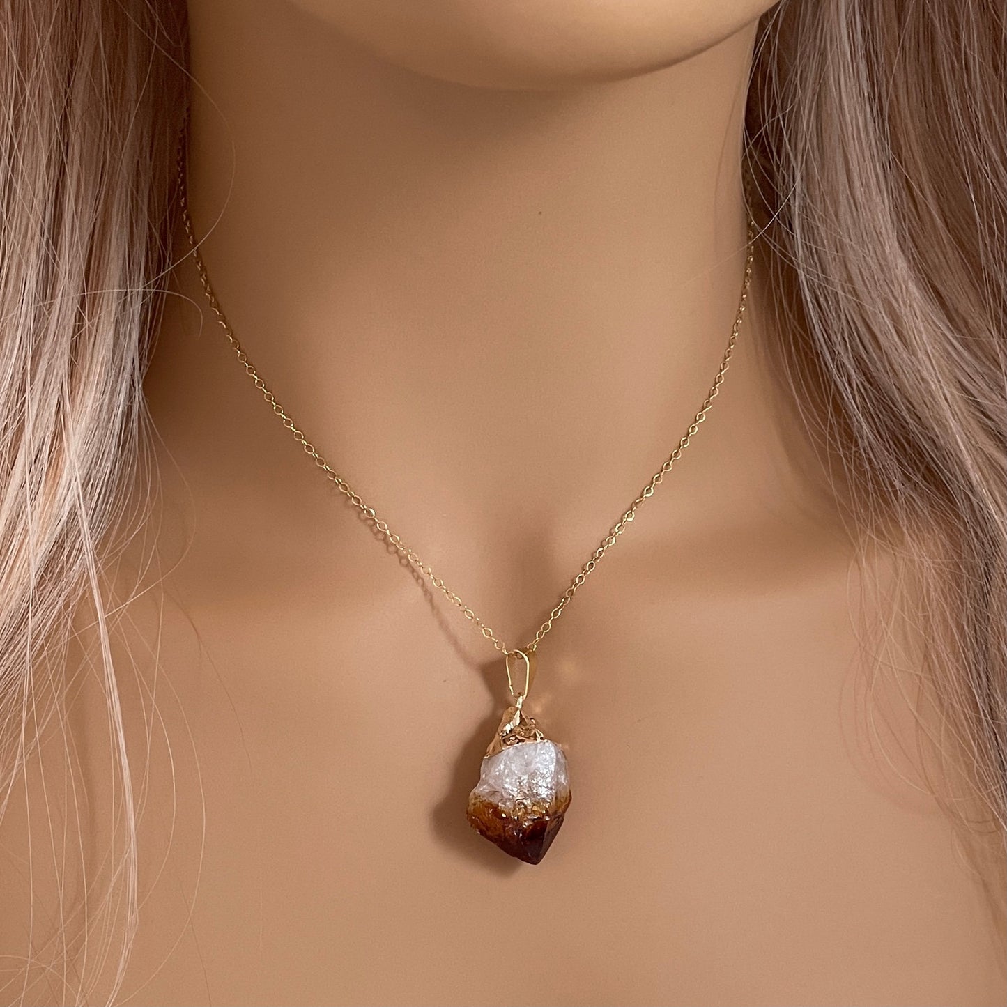 Custom Citrine Necklace Gold, Personalized Citrine Crystal Pendant Boho, November Birthstone Jewelry, M5-357