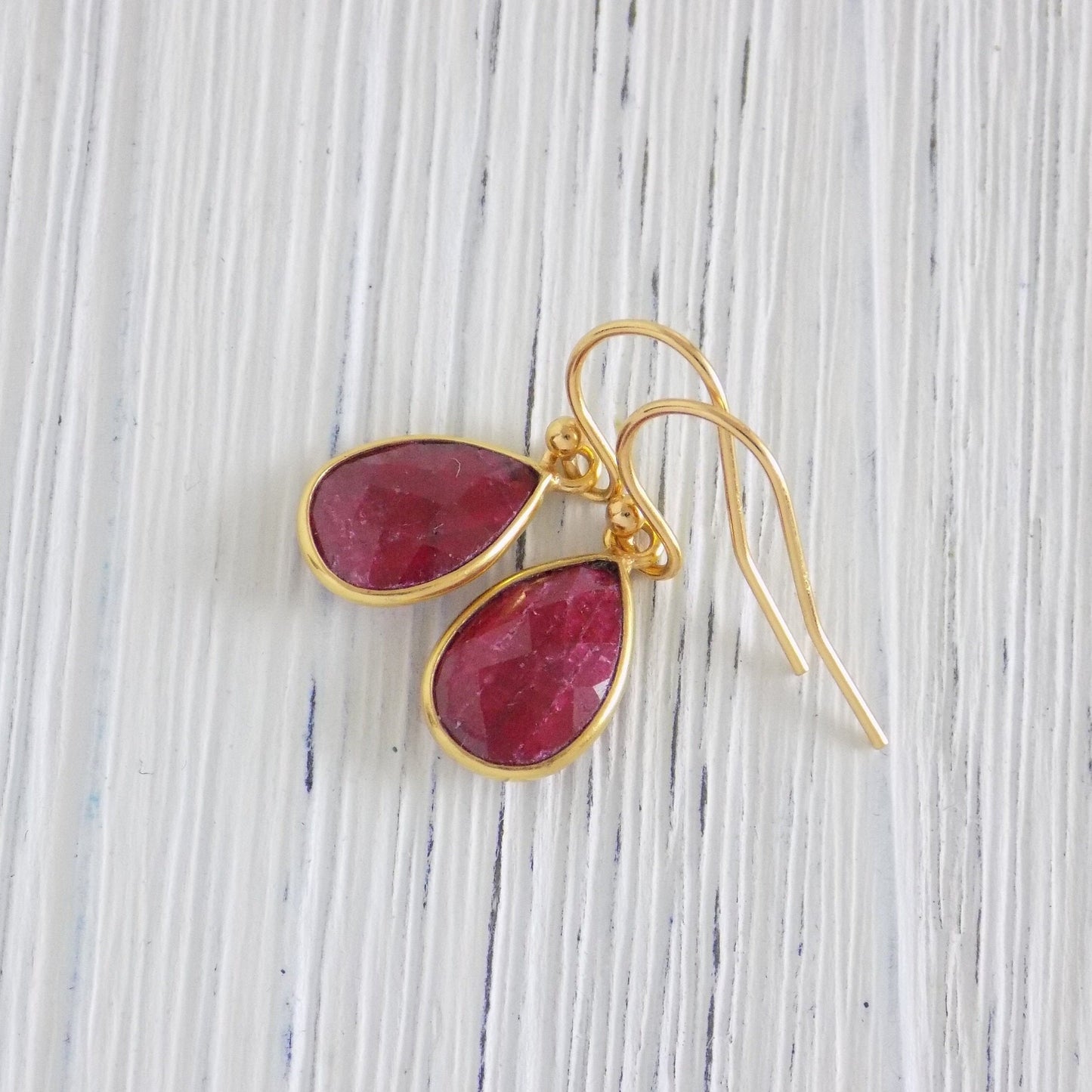 Small Ruby Earrings - Ruby Drop Earrings