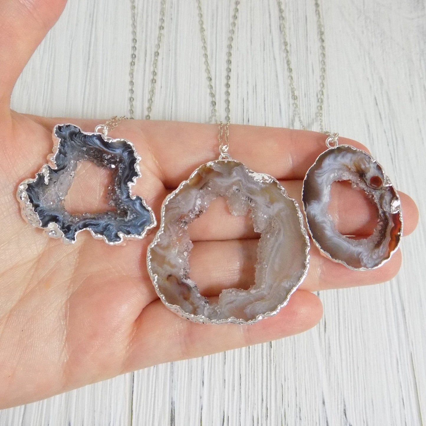 Geode Necklace Silver - Natural Geode Necklace