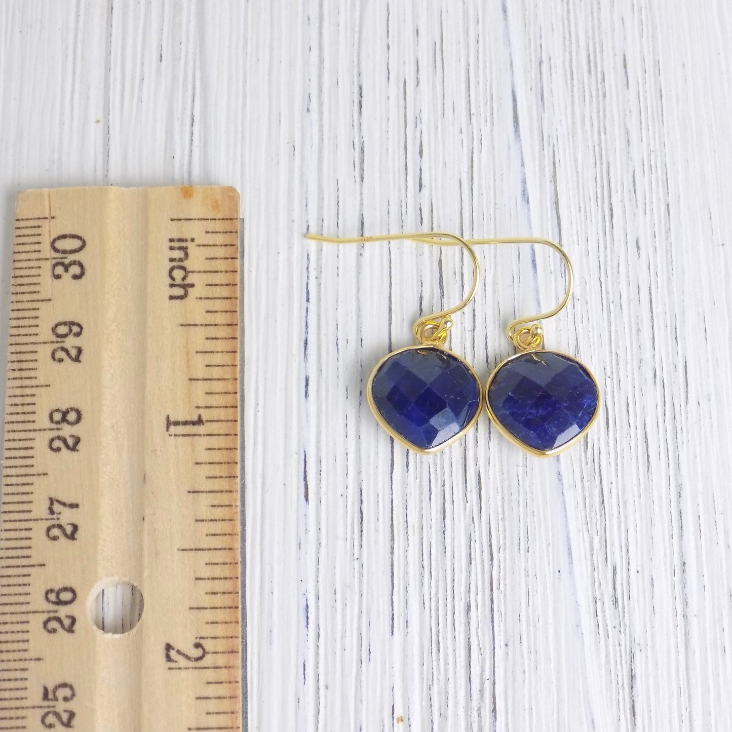 Blue Sapphire Drop Earrings Gold, Gifts For Mom, M5-383