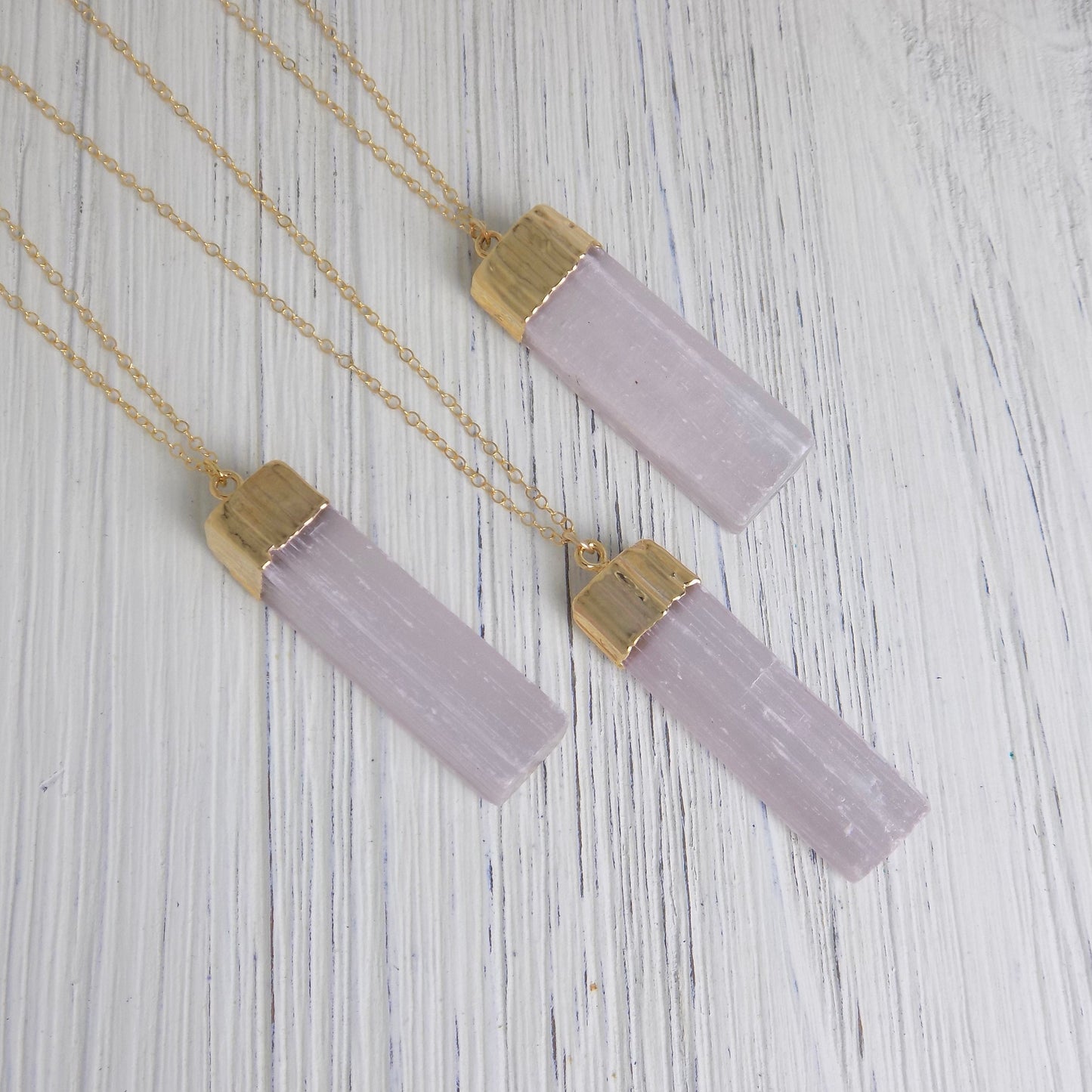 Pink Selenite Necklace - Raw Selenite Necklace Gold