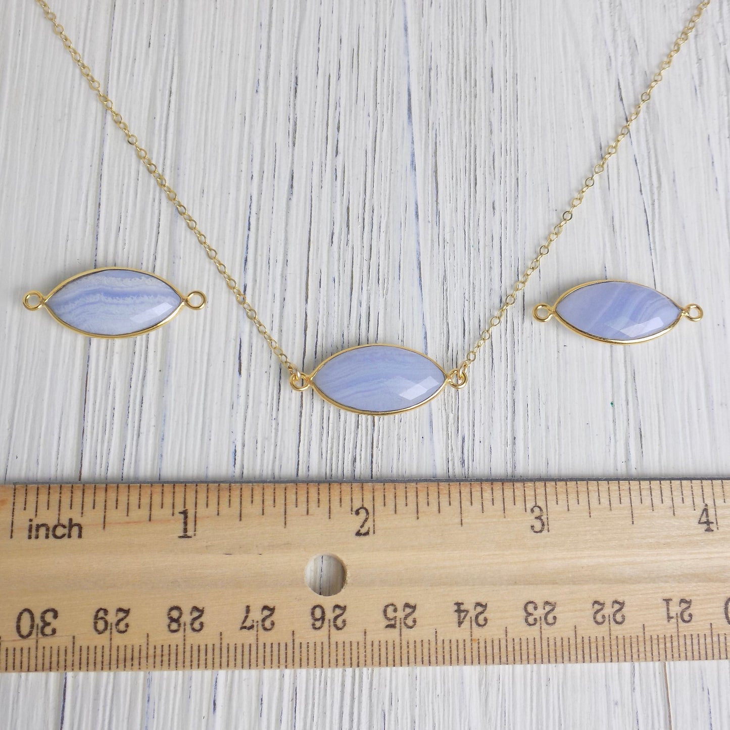 Calming Blue Lace Agate Natural Gemstone Necklace 14K Gold Filled Chain, Gift For Mom, M5-373