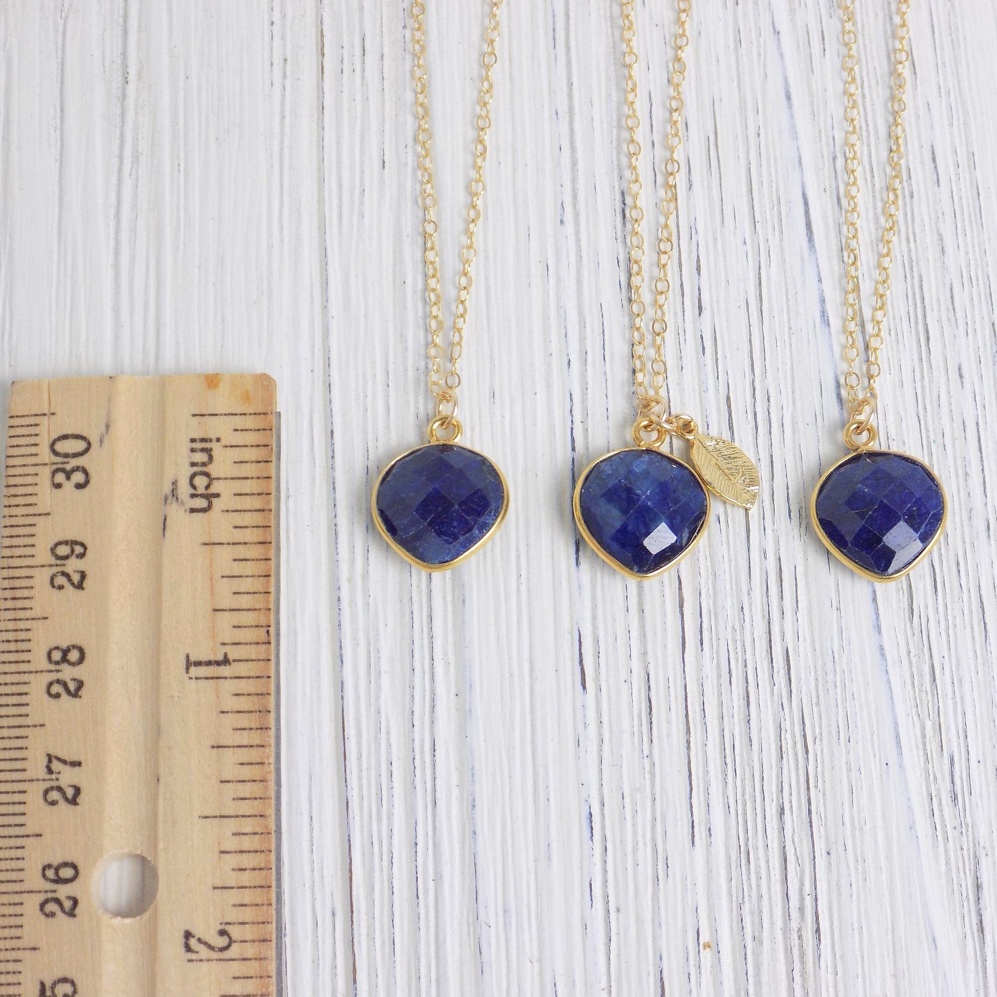 Natural Blue Sapphire Gemstone Necklace With Custom Initial on 14K Gold Filled Chain, M5-398