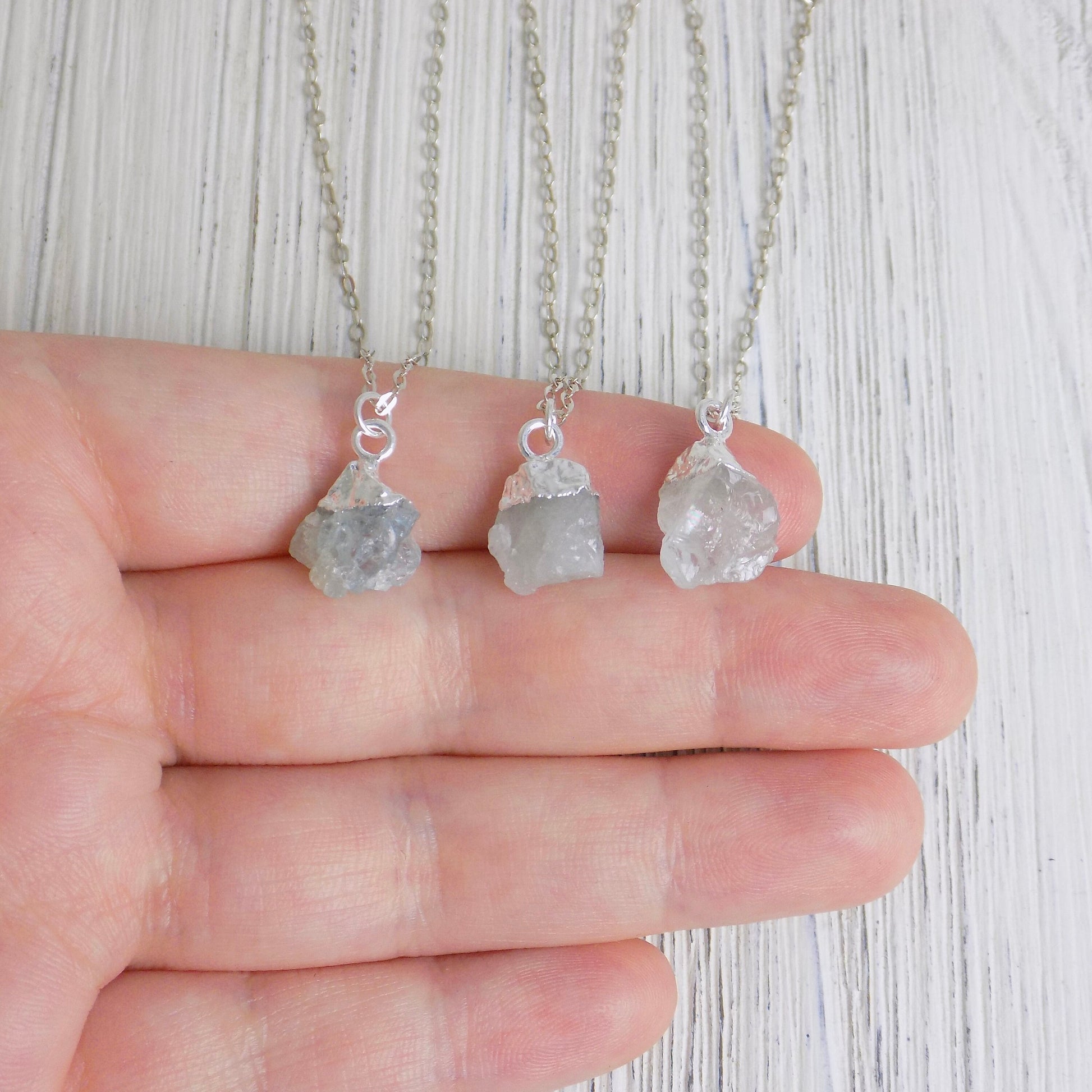 Raw Aquamarine Necklace Silver - Boho Rough Aquamarine Pendant