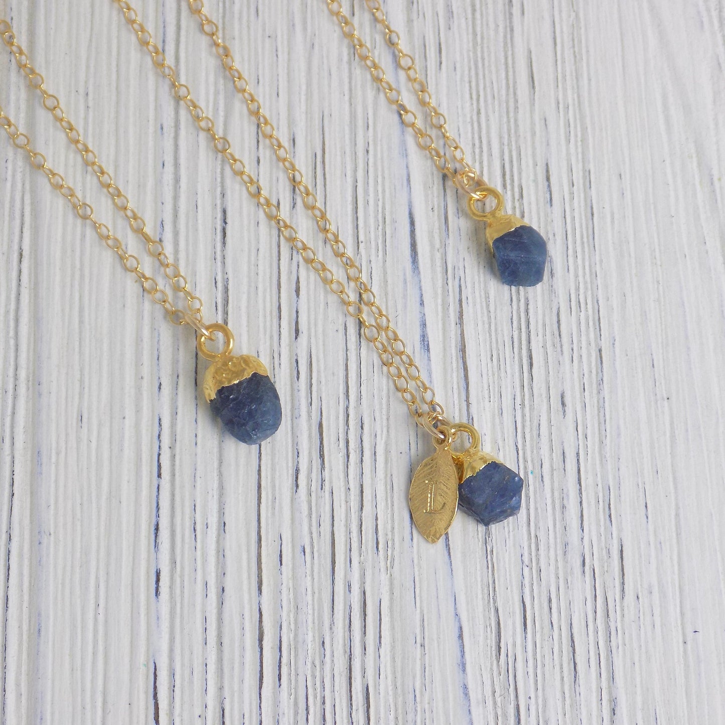 Tiny Raw Sapphire Necklace Gold, Personalized Blue Crystal Charm, Genuine Sapphire, Gift For Her, M5-402