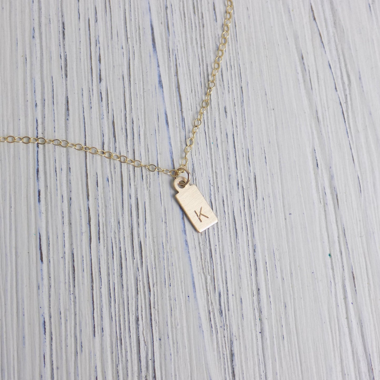 Initial Charm Necklace - Small Tag Initial Necklace Brushed Matte Satin Finish - 14K Gold Filled - Personalized Layering Necklace Gift Women
