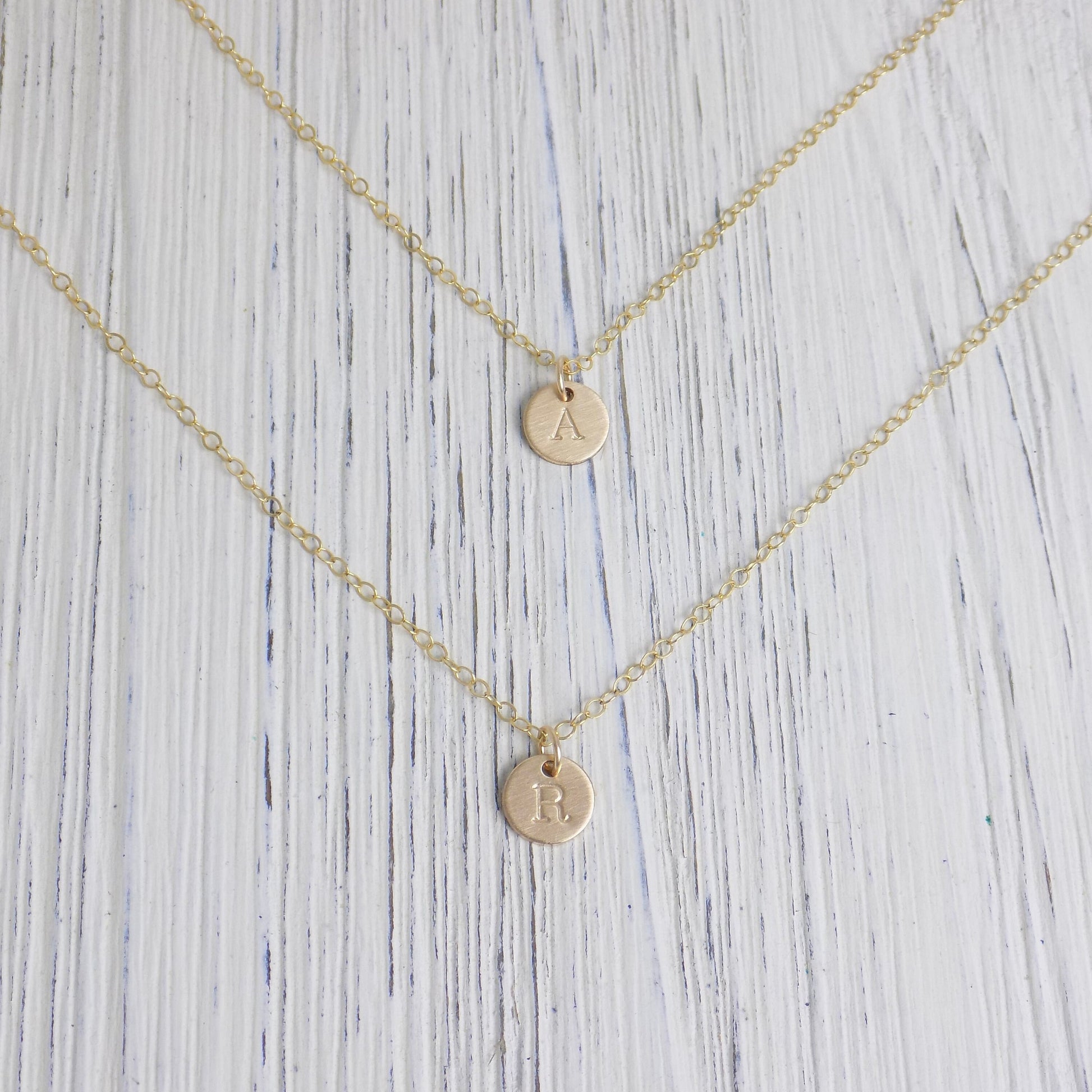 Initial Layered Necklaces - Dainty Initial Layering Necklace Brushed Matte Satin Finish 14K Gold Filled Personalized Initial Christmas Gift