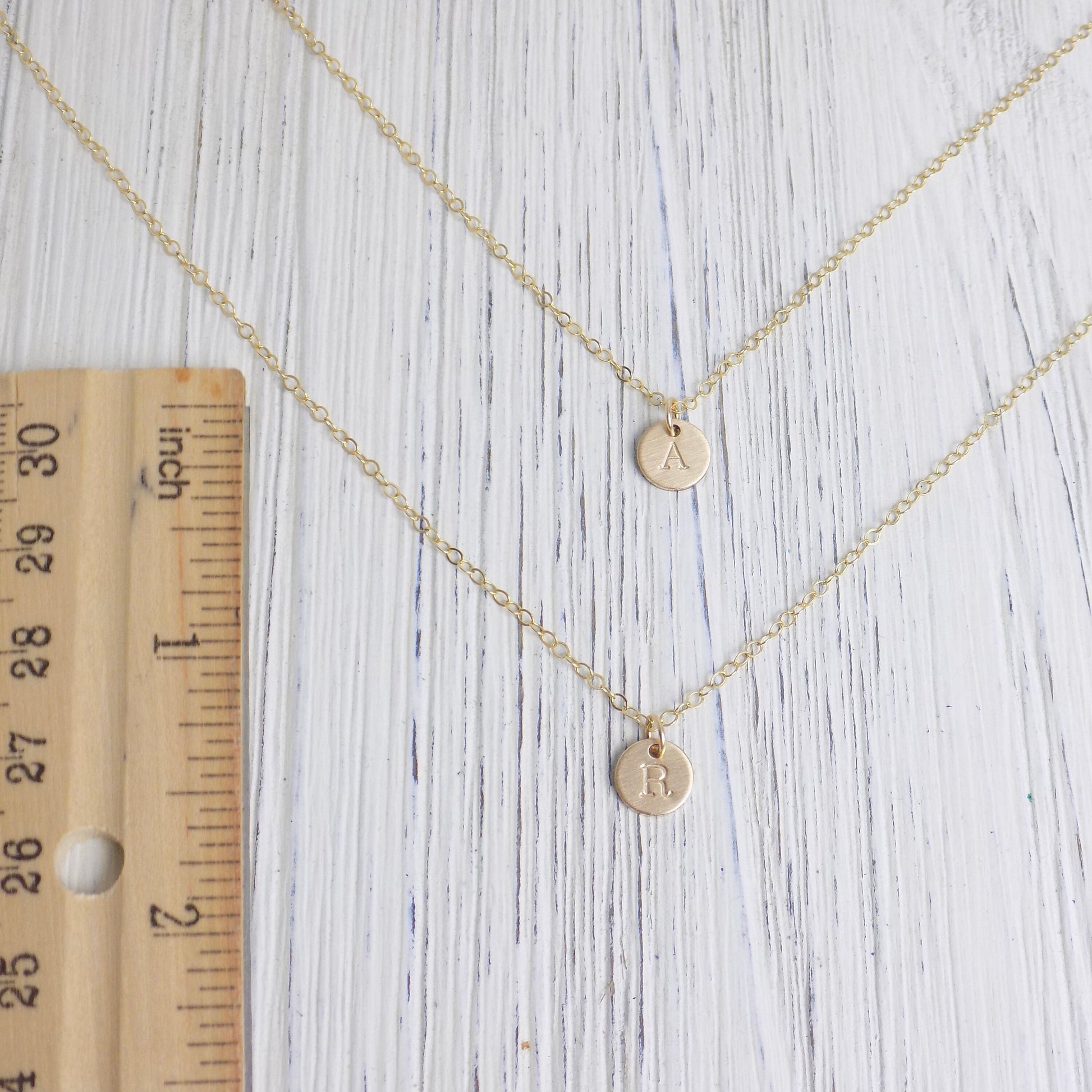 Initial Layered Necklaces - Dainty Initial Layering Necklace Brushed Matte Satin Finish 14K Gold Filled Personalized Initial Christmas Gift