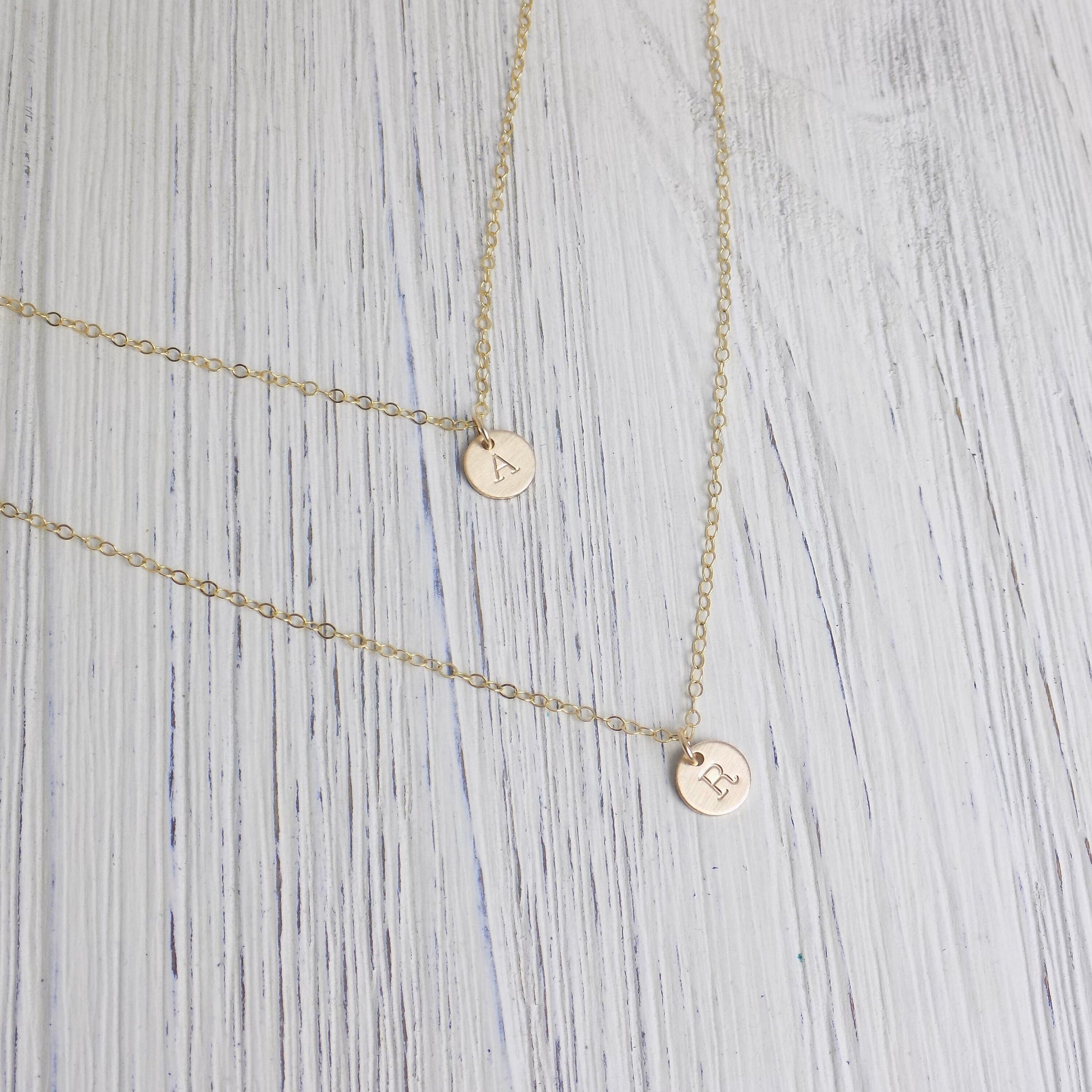 Initial Layered Necklaces - Dainty Initial Layering Necklace Brushed Matte Satin Finish 14K Gold Filled Personalized Initial Christmas Gift