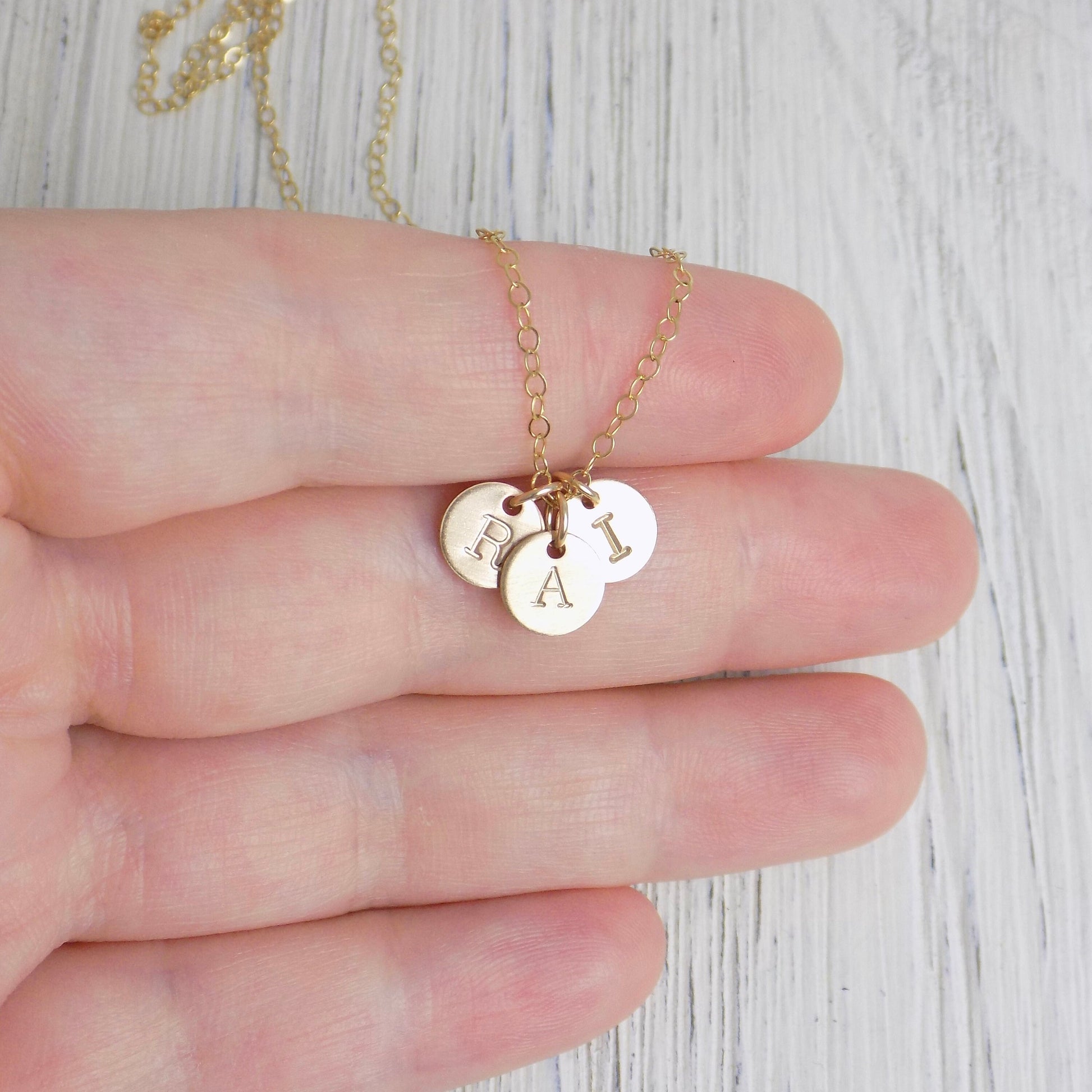 Dainty Initial Charm Necklace - 14K Gold Filled Brushed Matte Satin Finish - Personalized Layering Necklace Gold Coin - Christmas Gift Women