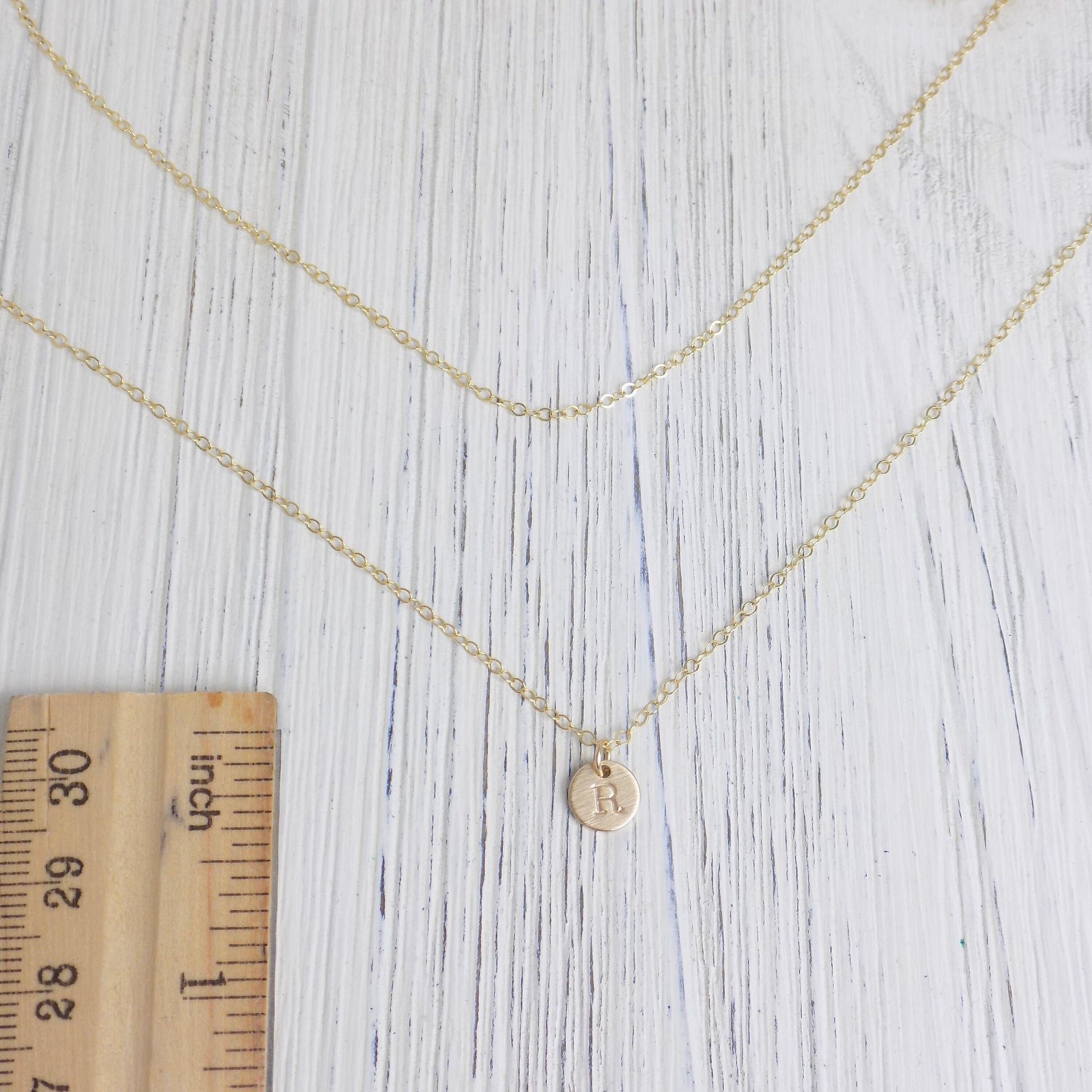 Layered Initial Necklaces For Women - Tiny Initial Necklace Brushed Matte Satin Finish 14K Gold Filled Personalized Initial - Christmas Gift