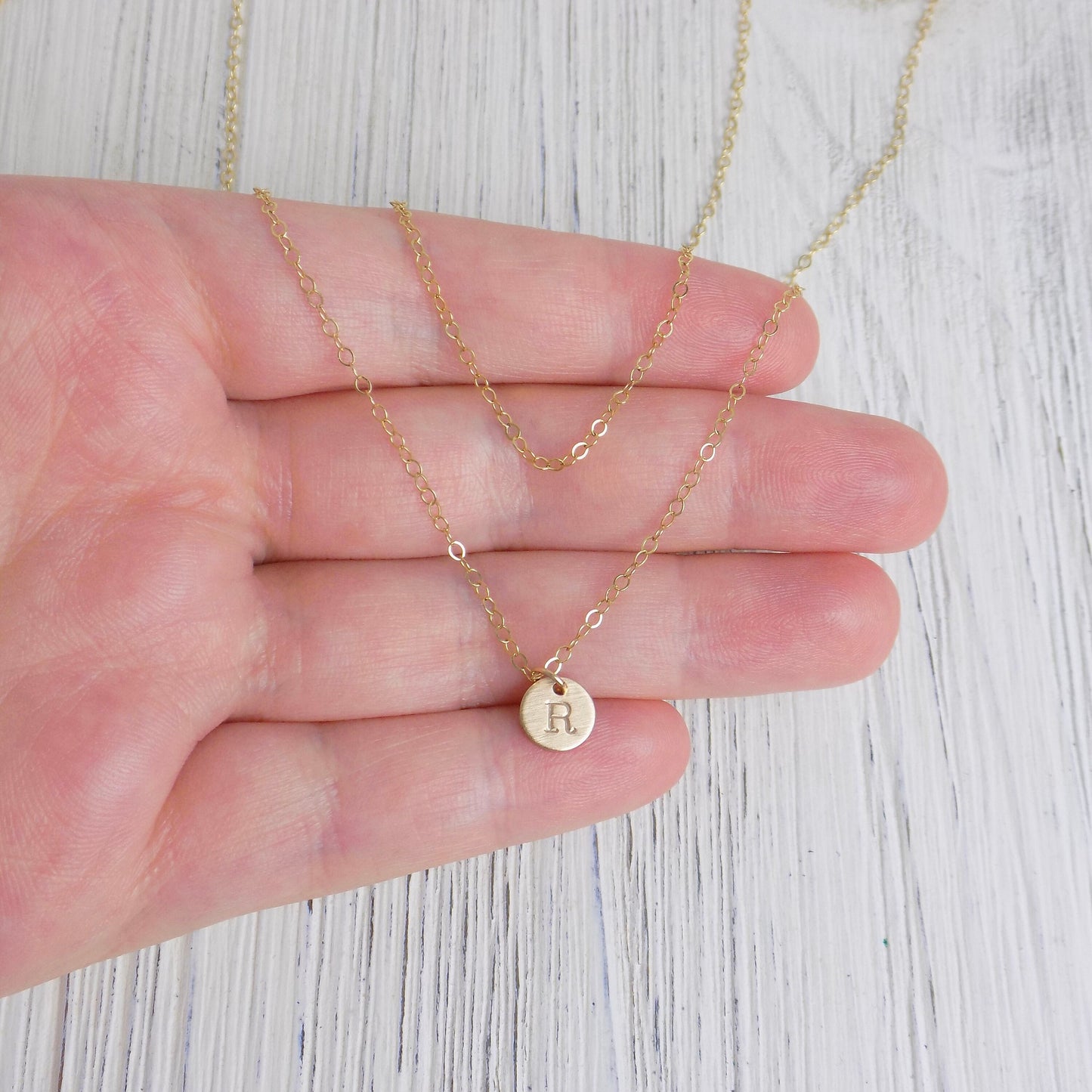 Layered Initial Necklaces For Women - Tiny Initial Necklace Brushed Matte Satin Finish 14K Gold Filled Personalized Initial - Christmas Gift