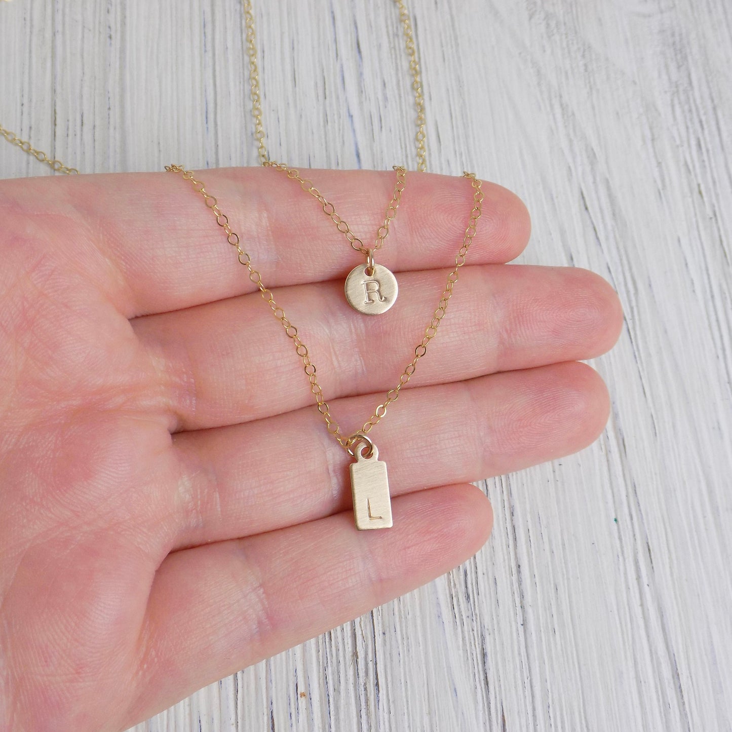Layered Initial Necklaces - Dainty Initial Necklace Set Of 2 - 14K Gold Filled Brushed Matte Satin Finish - Christmas Gift Women - Z1-61