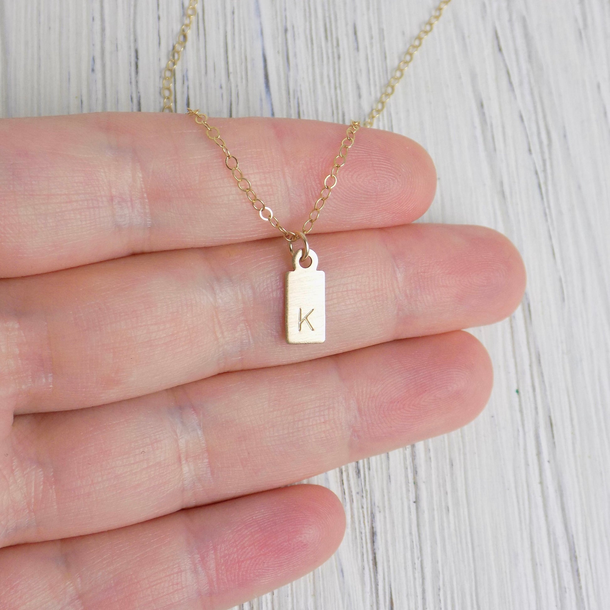Dainty Tag Necklace - Initial Necklace - 14K Gold Filled Brushed Matte Satin Finish - Personalized Necklace Layering - Birthday Gift Women