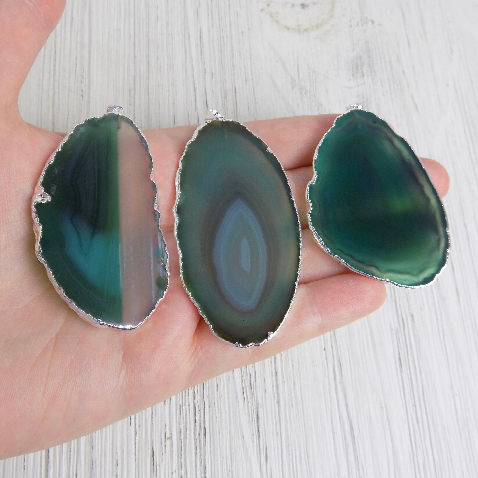 Agate Necklace Silver, Green Agate Pendant Necklace, Sliced Agate Statement Necklace, Boho Long Stone Necklace, Geode Necklace, G13-258