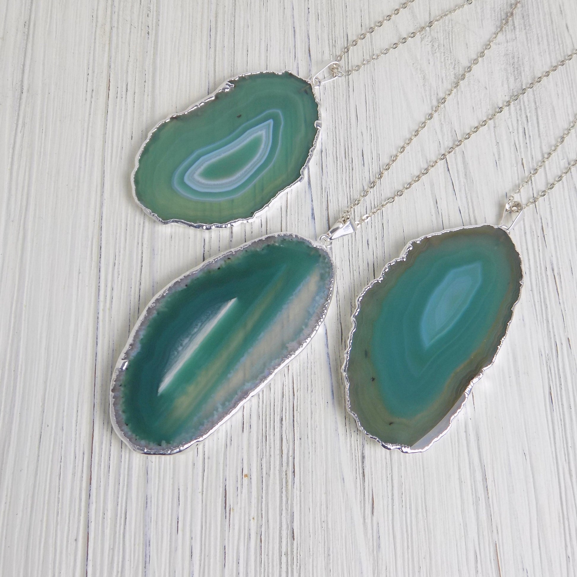 Agate Necklace Silver - Green Agate Pendant Necklace