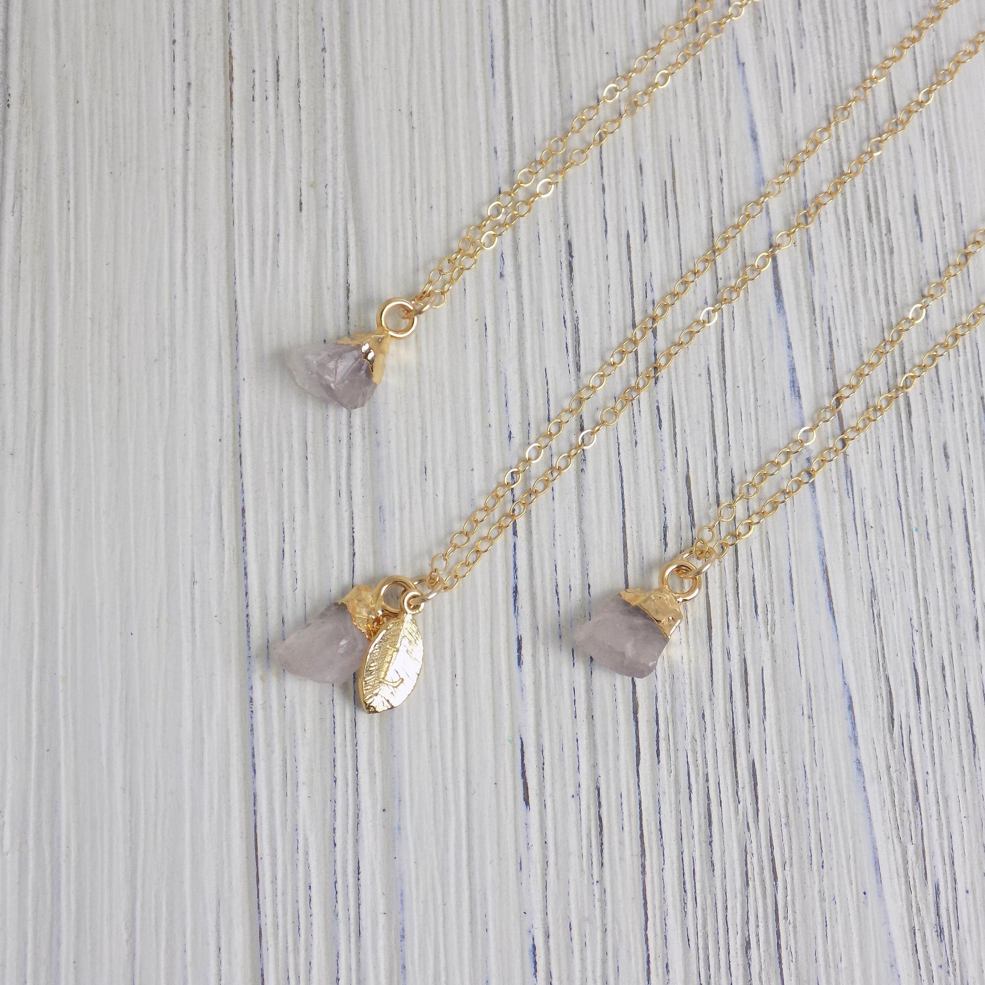 Gifts For Her - Raw Rose Quartz Necklace on 14K Gold Filled Chain