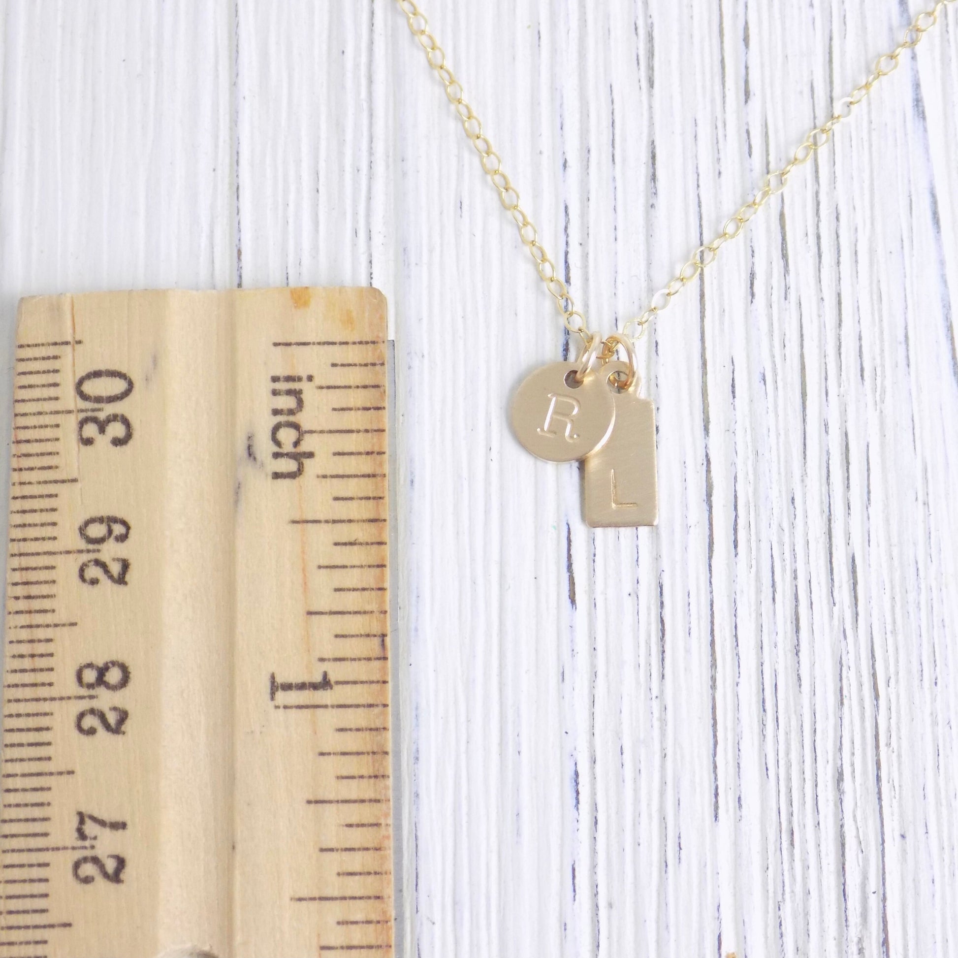 Personalized Charm Necklace - Small Tag Initial Necklace Brushed Matte Satin Finish - 14K Gold Filled Initial Necklace - Layering Gift Women