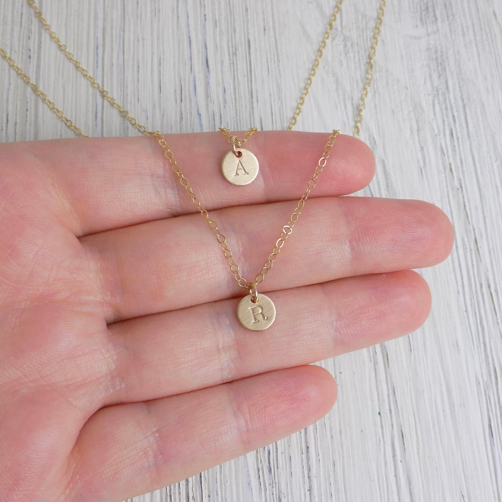 Initial Layered Necklaces - Dainty Initial Layering Necklace Brushed Matte Satin Finish 14K Gold Filled Personalized Initial Christmas Gift