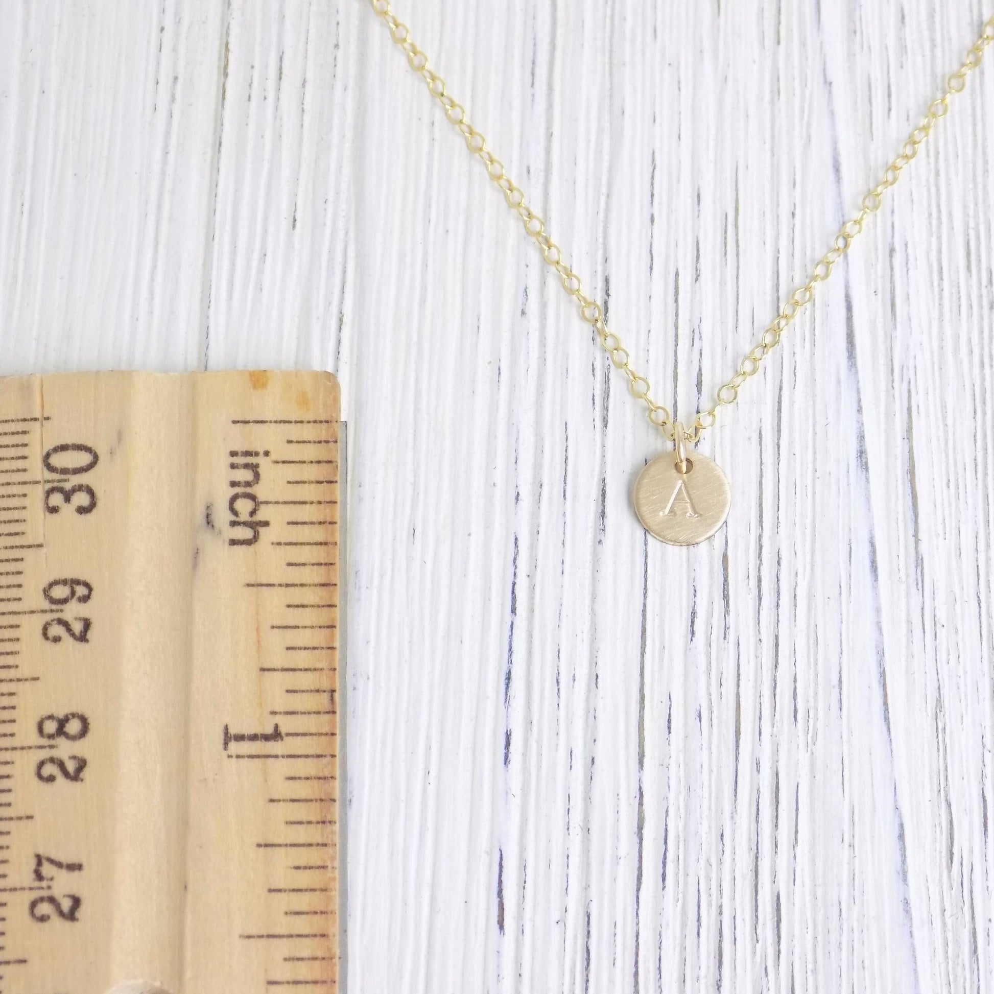 Dainty Initial Charm Necklace - 14K Gold Filled Brushed Matte Satin Finish - Personalized Layering Necklace Gold Coin - Christmas Gift Women