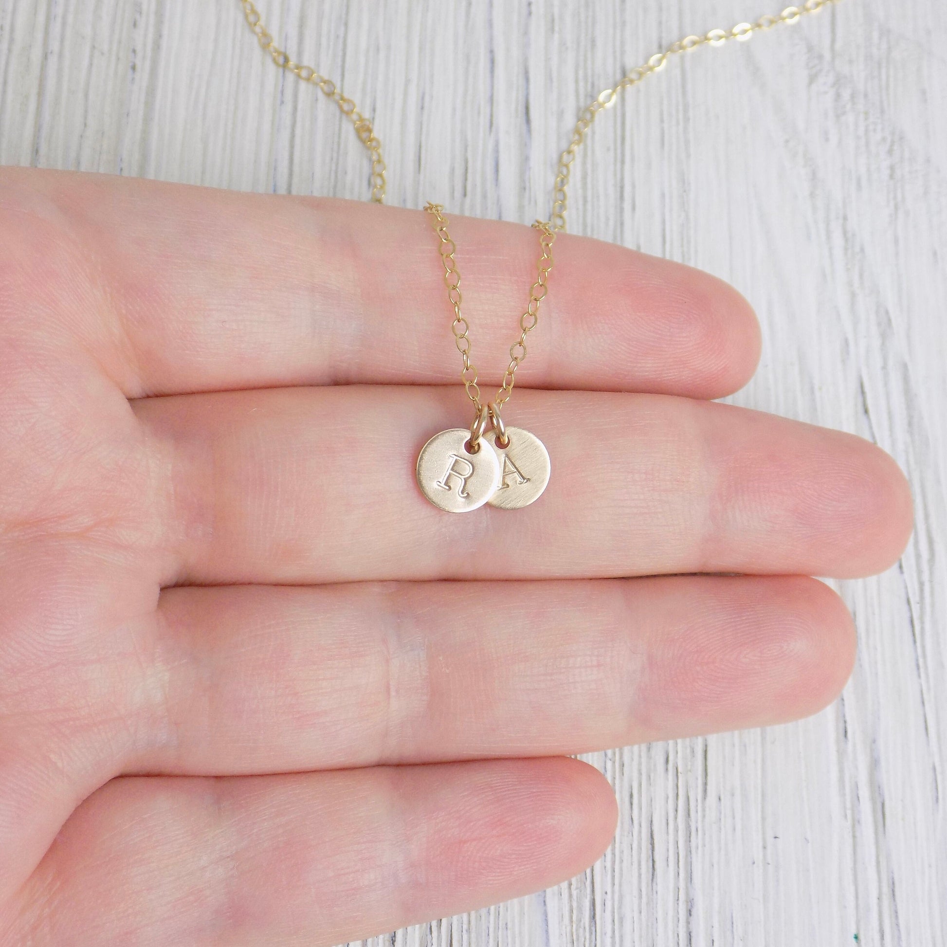Dainty Initial Charm Necklace - 14K Gold Filled Brushed Matte Satin Finish - Personalized Layering Necklace Gold Coin - Christmas Gift Women