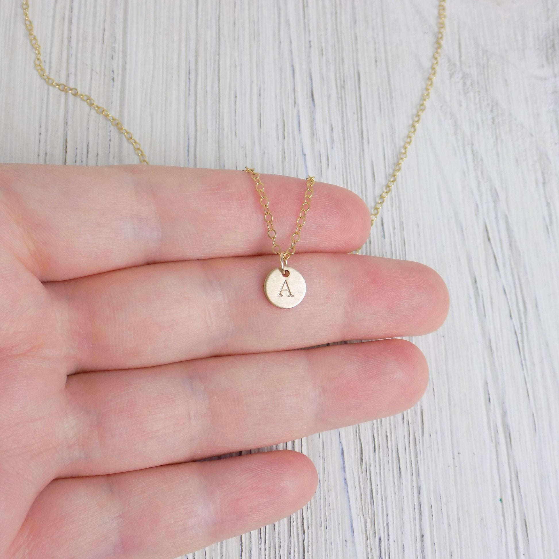 Dainty Initial Charm Necklace - 14K Gold Filled Brushed Matte Satin Finish - Personalized Layering Necklace Gold Coin - Christmas Gift Women