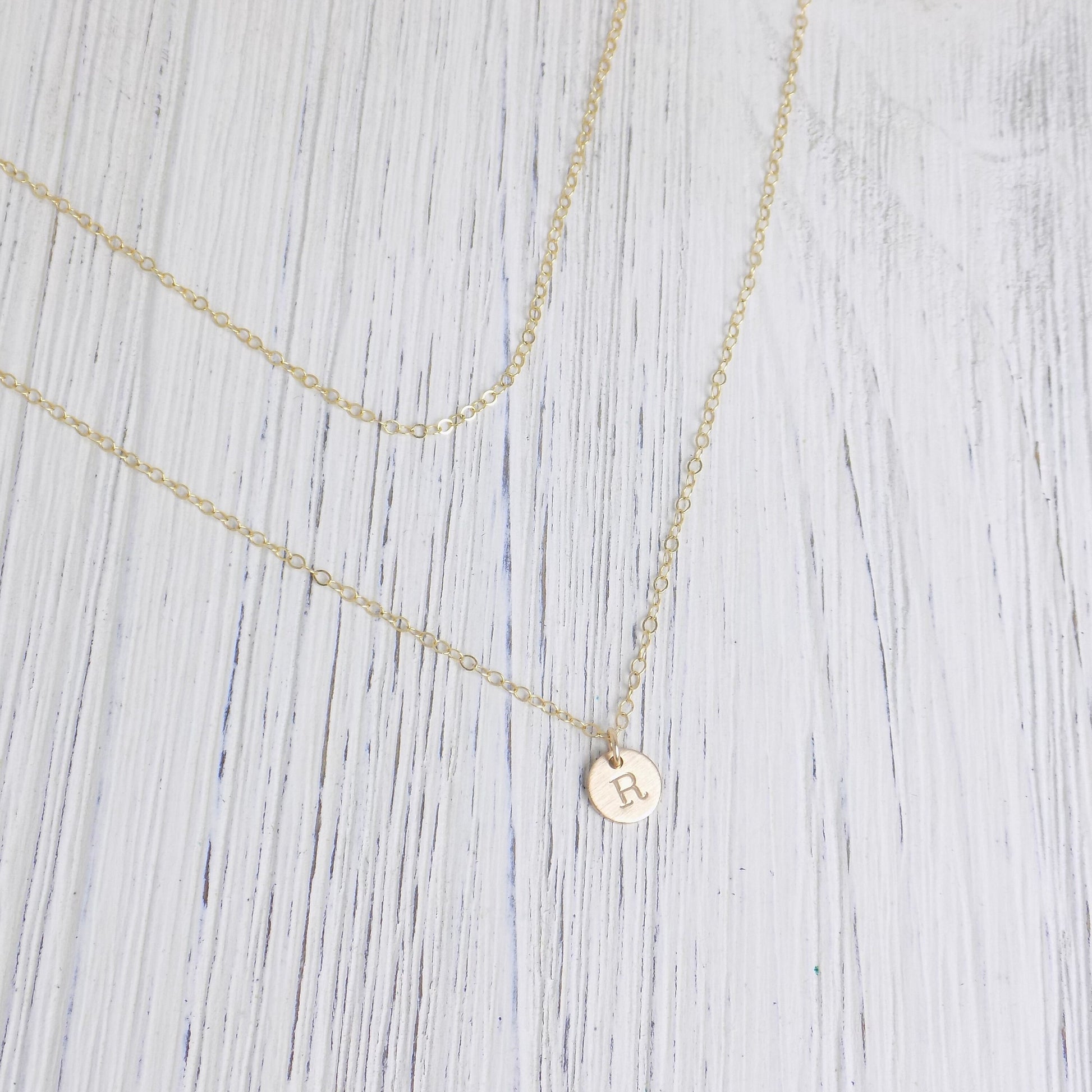 Layered Initial Necklaces For Women - Tiny Initial Necklace Brushed Matte Satin Finish 14K Gold Filled Personalized Initial - Christmas Gift