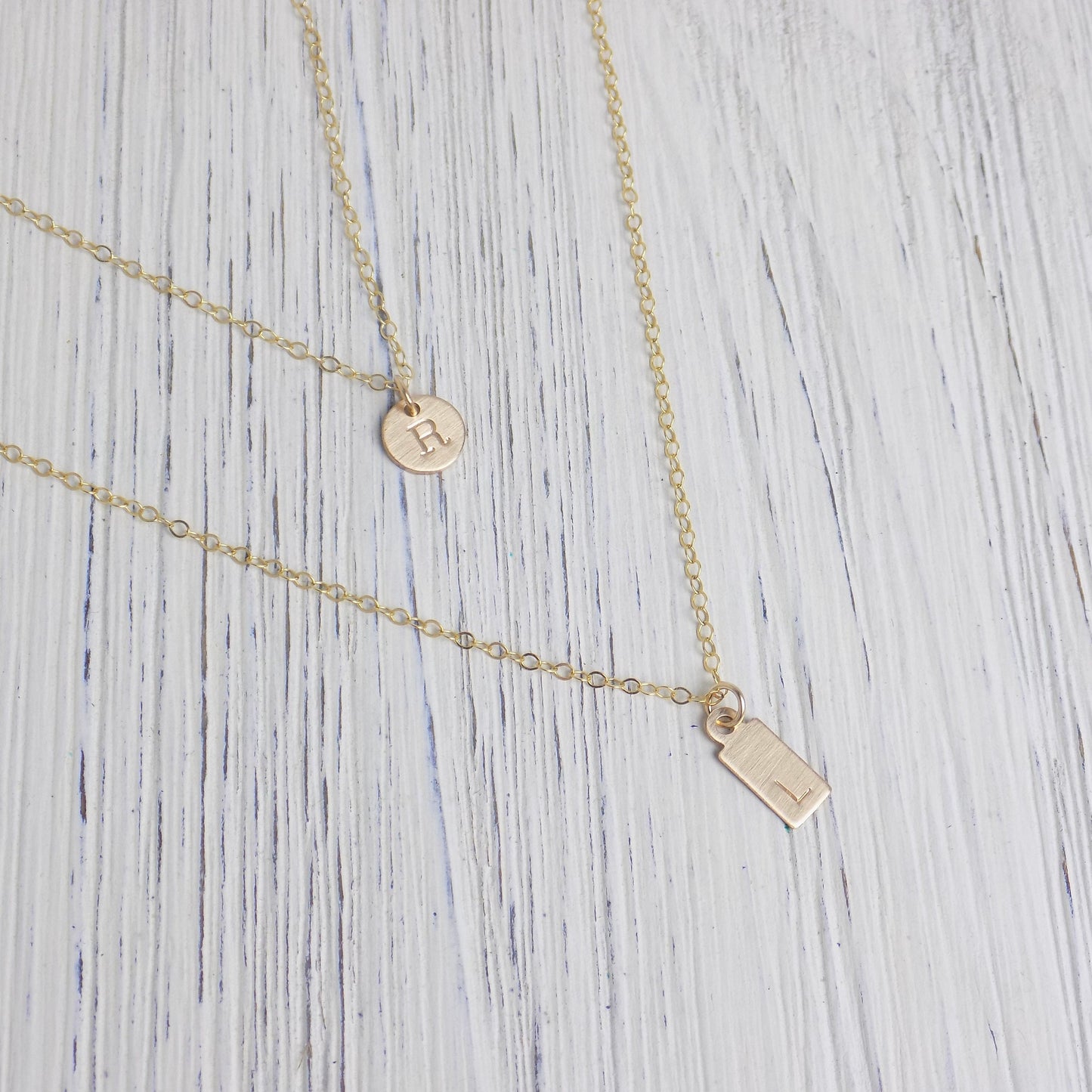Layered Initial Necklaces - Dainty Initial Necklace Set Of 2 - 14K Gold Filled Brushed Matte Satin Finish - Christmas Gift Women - Z1-61