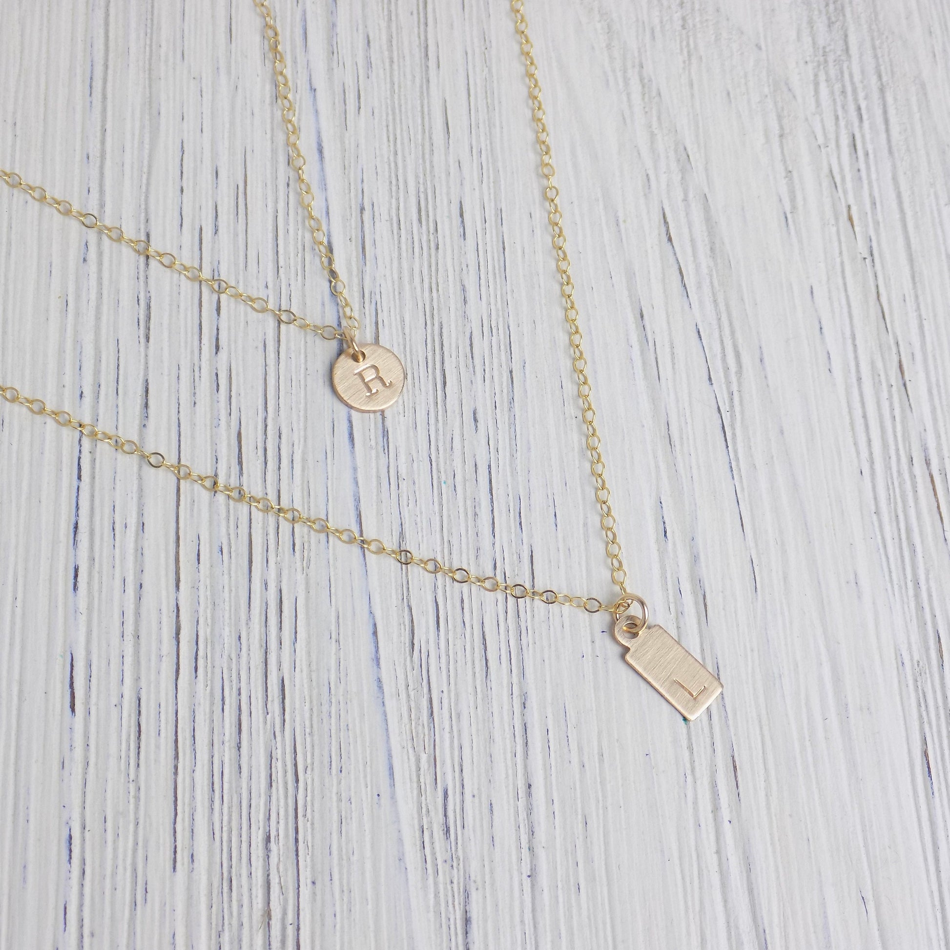 Layered Initial Necklaces - Dainty Initial Necklace Set Of 2 - 14K Gold Filled Brushed Matte Satin Finish - Christmas Gift Women - Z1-61