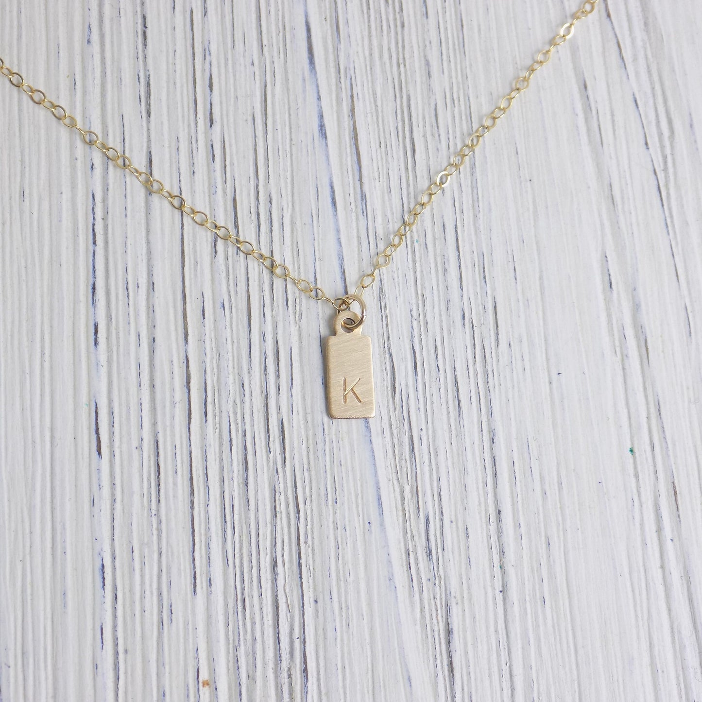 Dainty Tag Necklace - Initial Necklace - 14K Gold Filled Brushed Matte Satin Finish - Personalized Necklace Layering - Birthday Gift Women