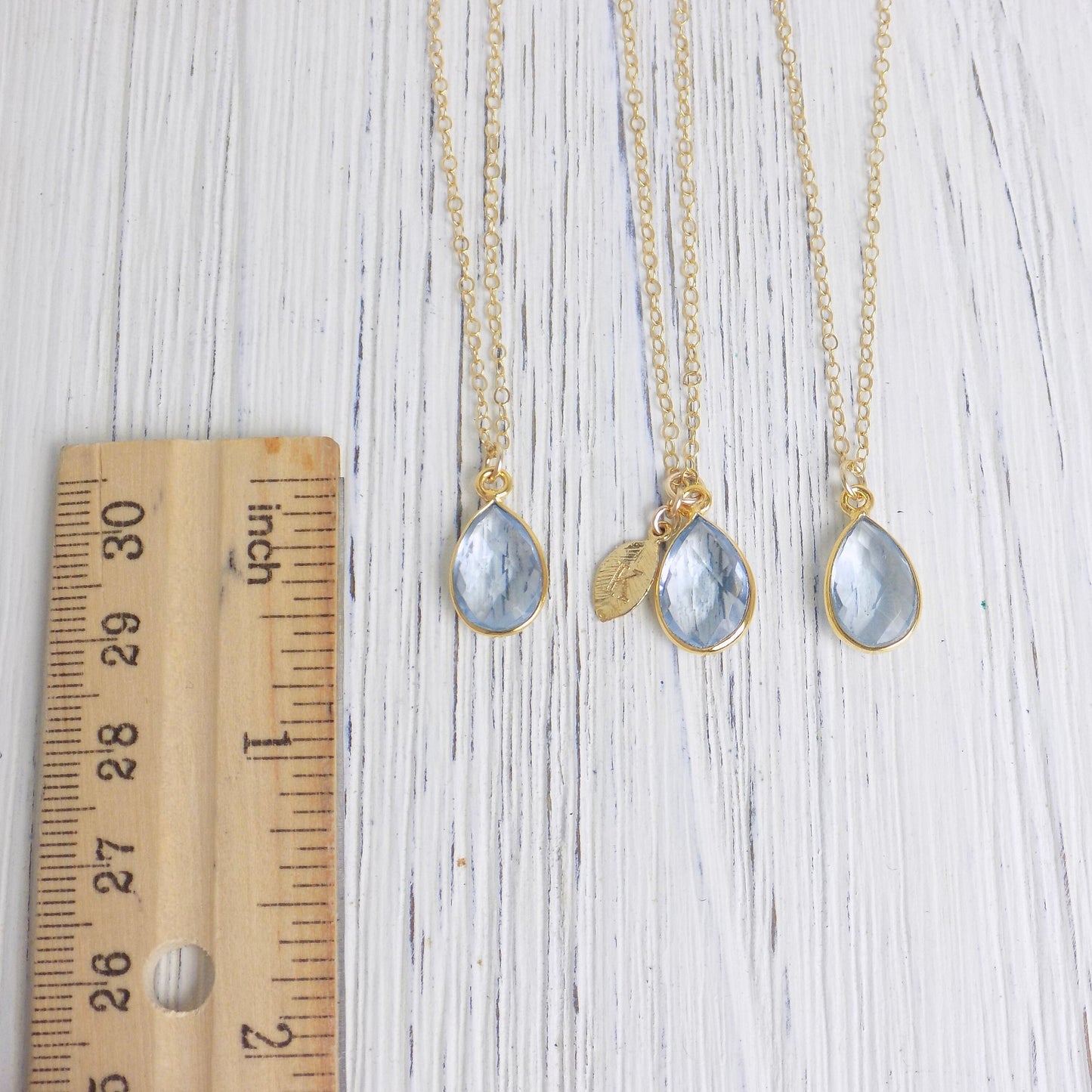 March Birthstone Aquamarine Necklace with Personalized Initial Charm on 14K Gold Filled Chain, Light Blue Crystal Pendant, M5-347